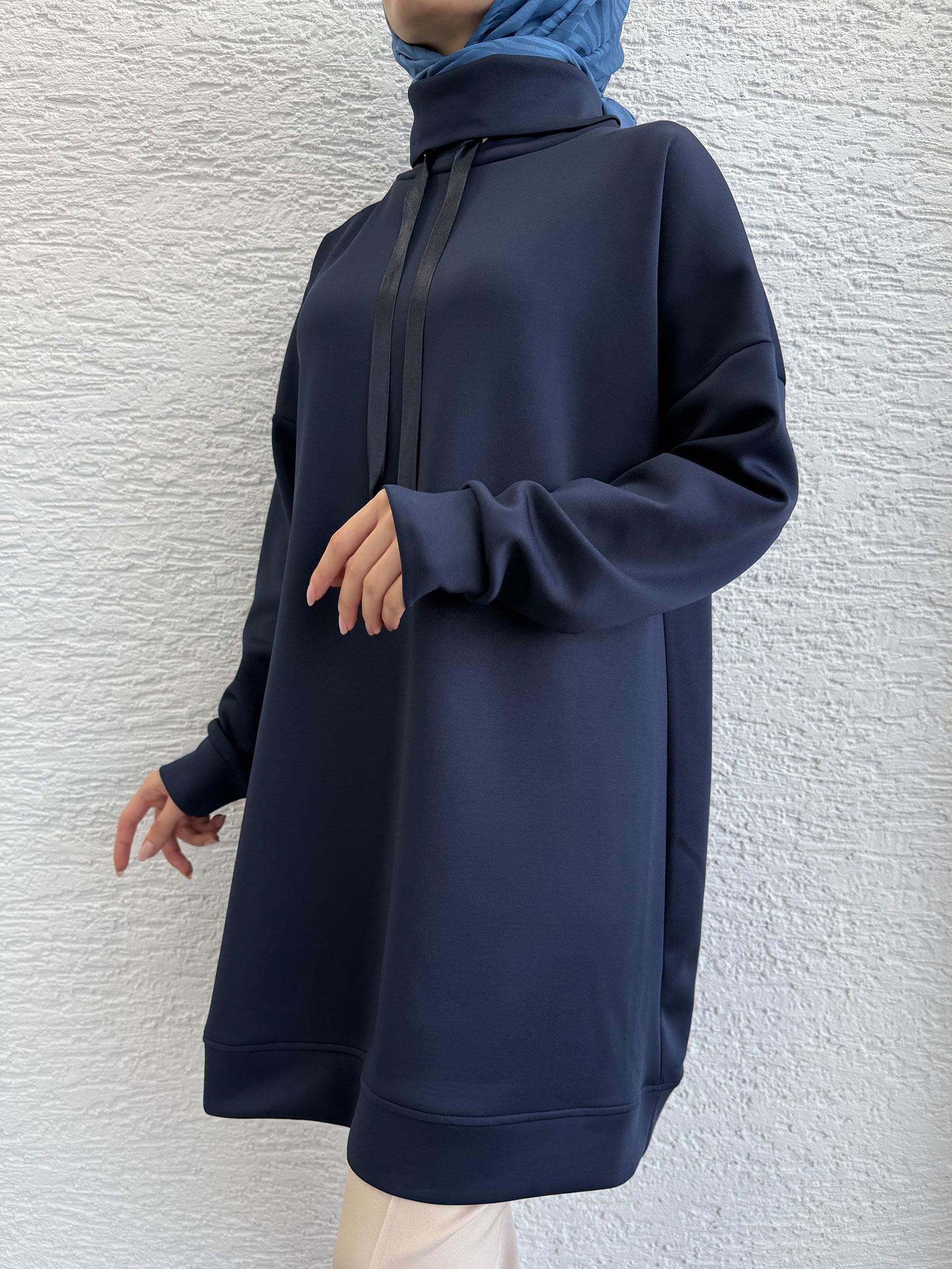 Lacivert Scuba Kumaş Tunik