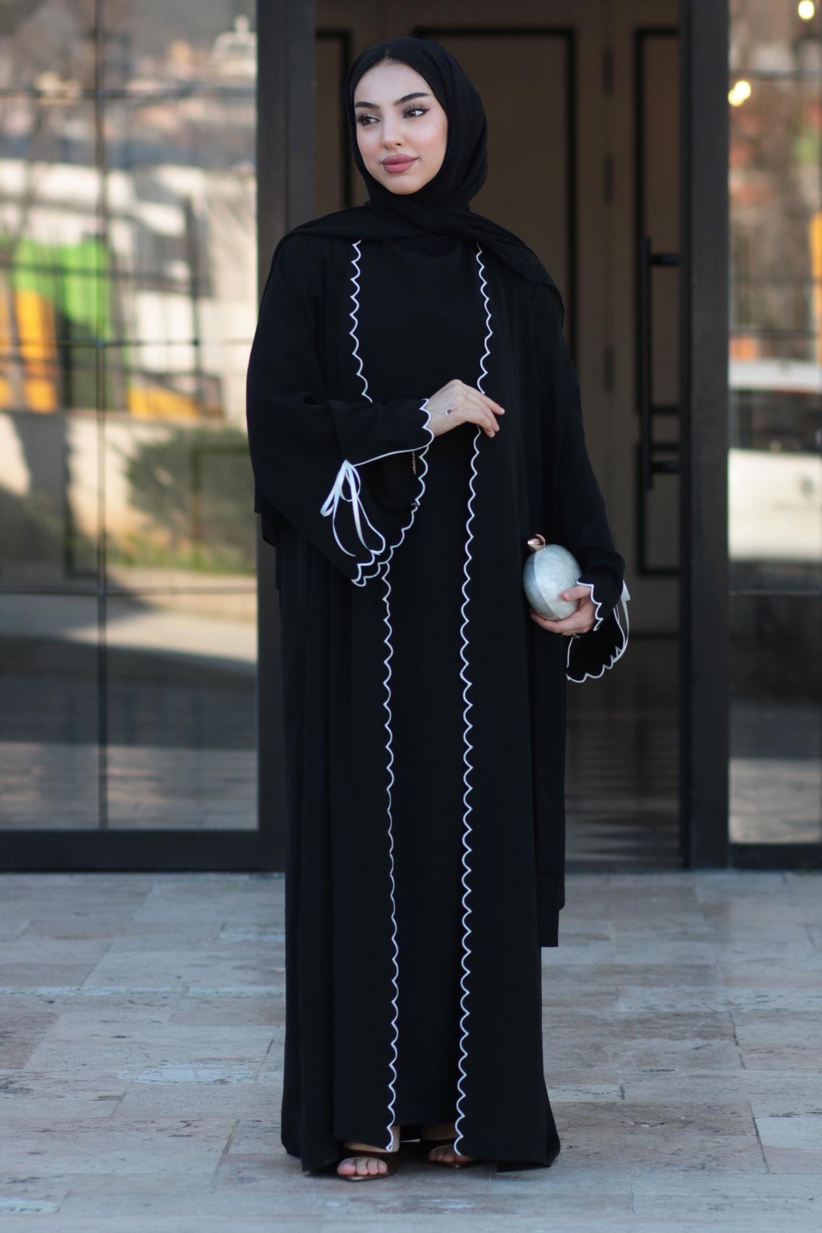 Lazer Kesim Aura İkili Abaya Takım - Siyah