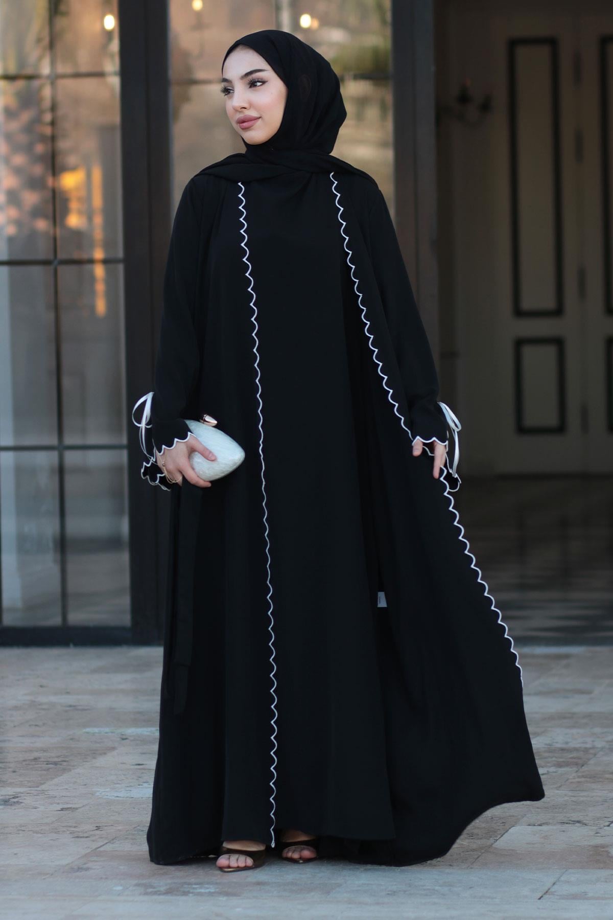 Lazer Kesim Aura İkili Abaya Takım - Siyah