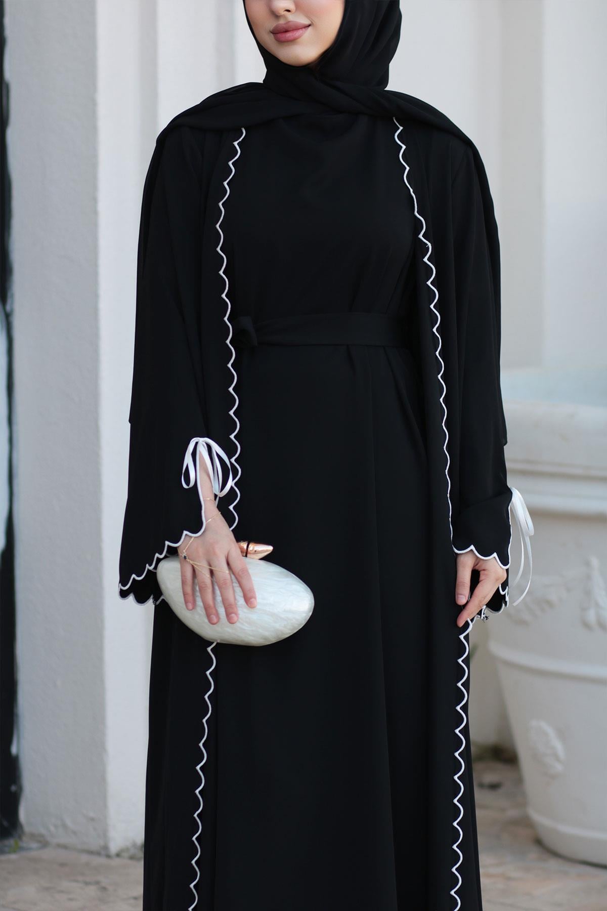 Lazer Kesim Aura İkili Abaya Takım - Siyah