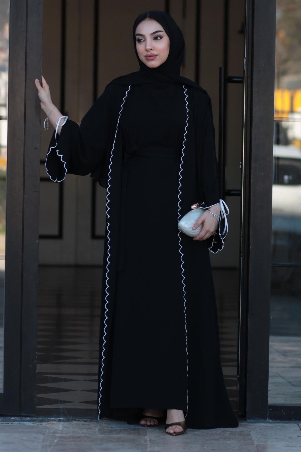 Lazer Kesim Aura İkili Abaya Takım - Siyah