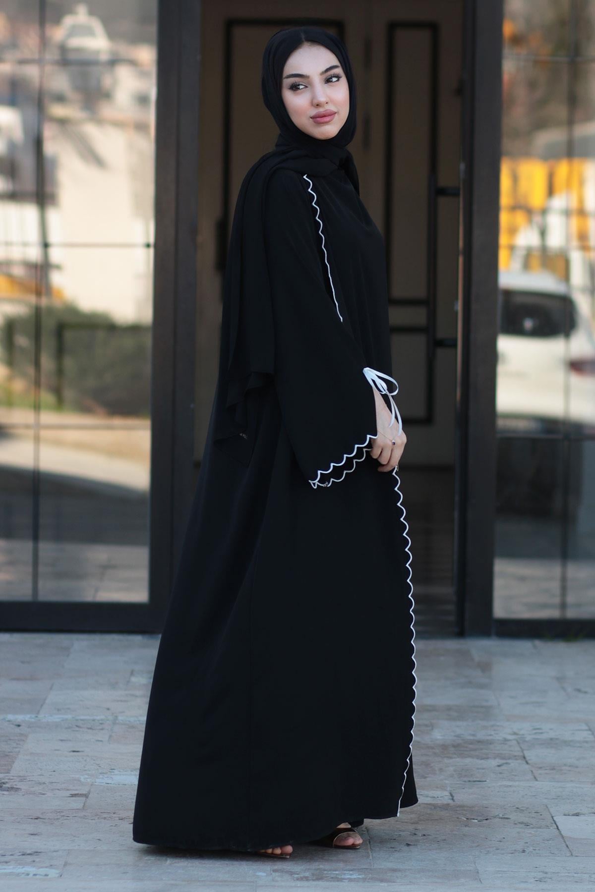 Lazer Kesim Aura İkili Abaya Takım - Siyah