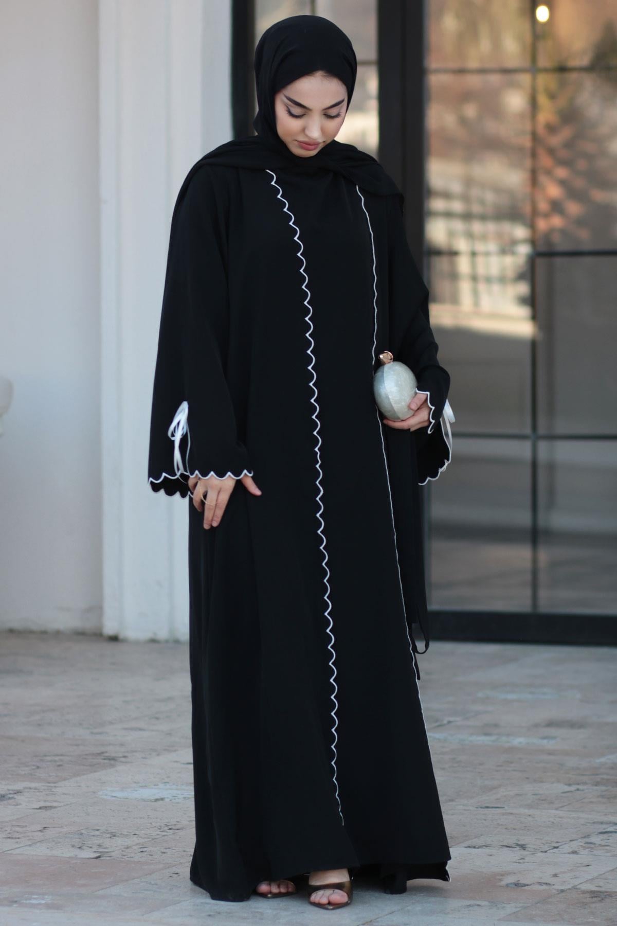 Lazer Kesim Aura İkili Abaya Takım - Siyah