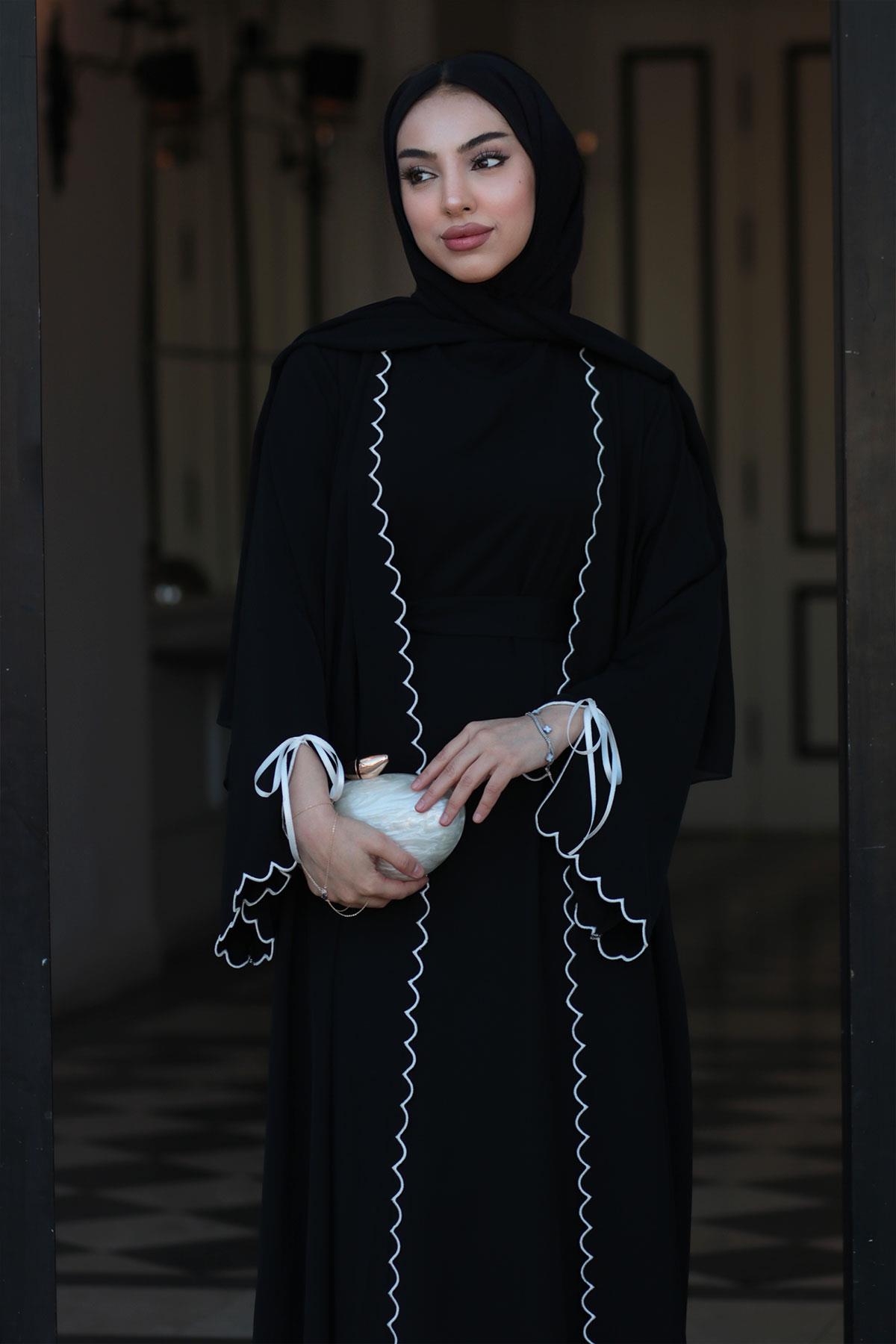 Lazer Kesim Aura İkili Abaya Takım - Siyah