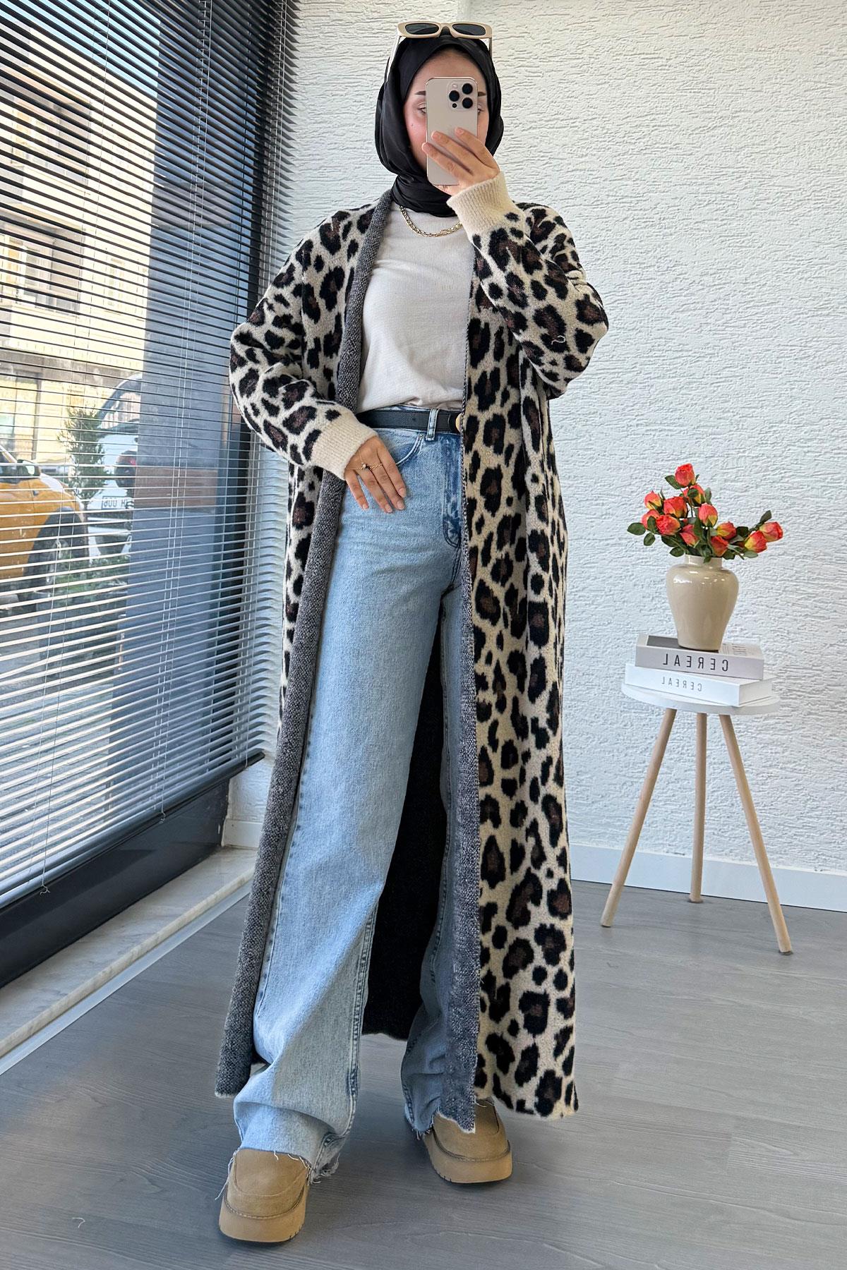 Leopar Desenli Kadın Hırka - Leopar