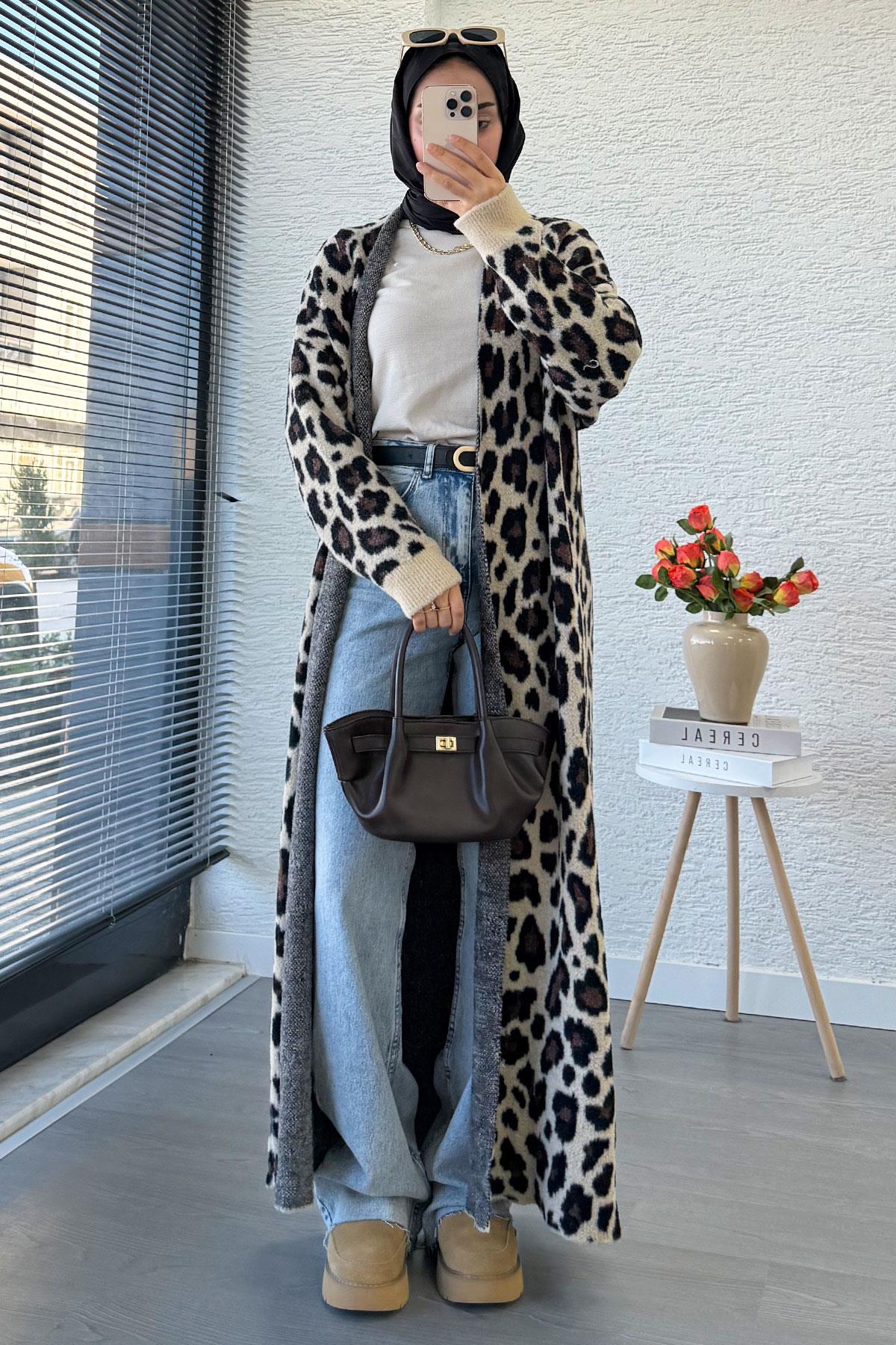 Leopar Desenli Kadın Hırka - Leopar