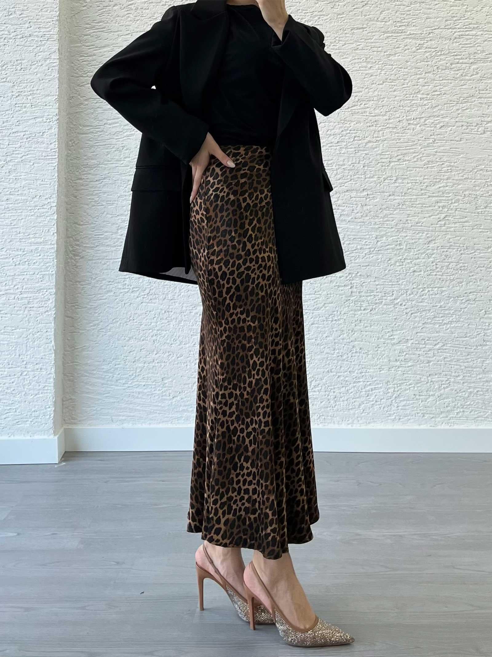 Leopar Desenli Saten Etek
