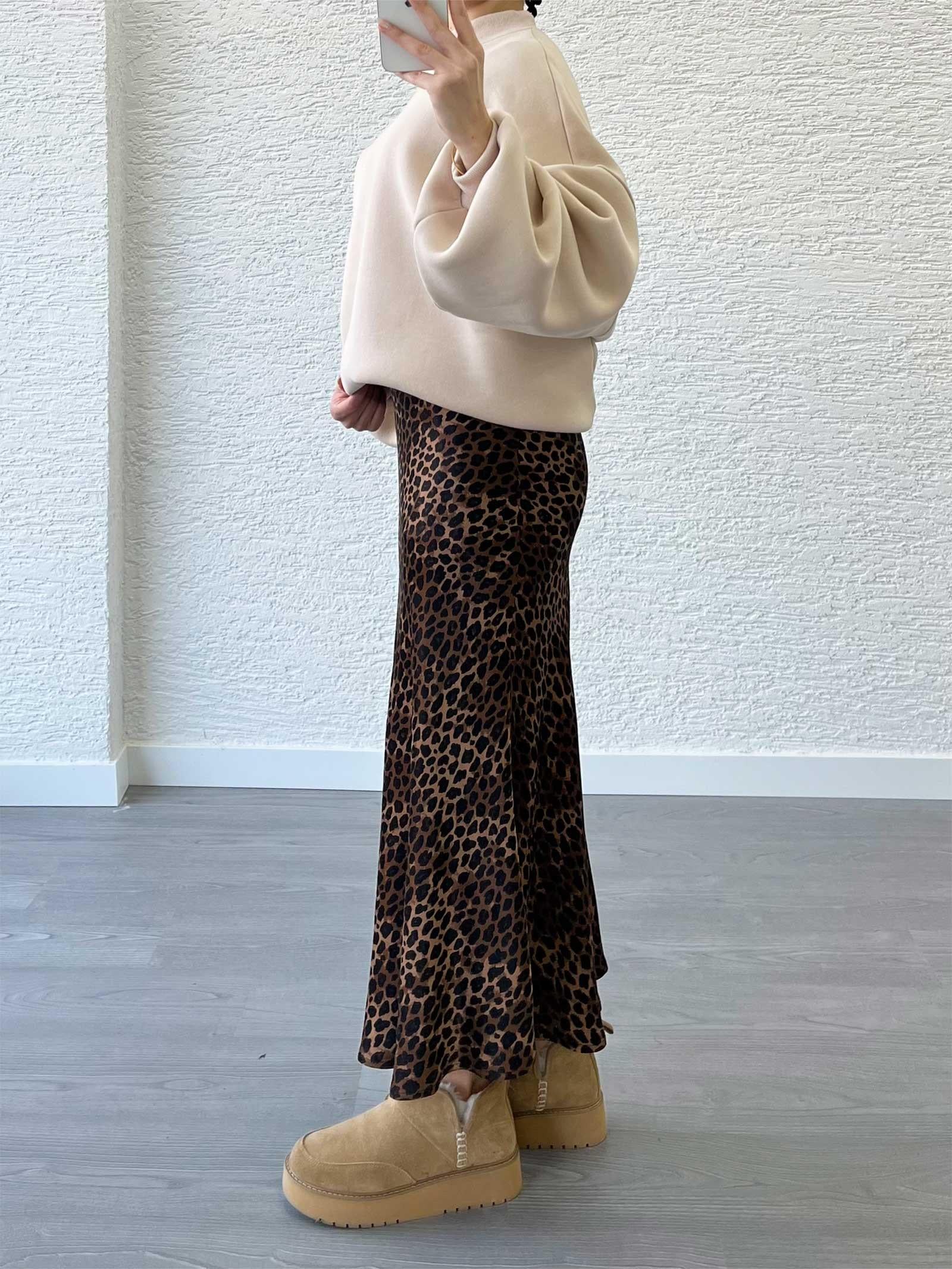 Leopar Desenli Saten Etek