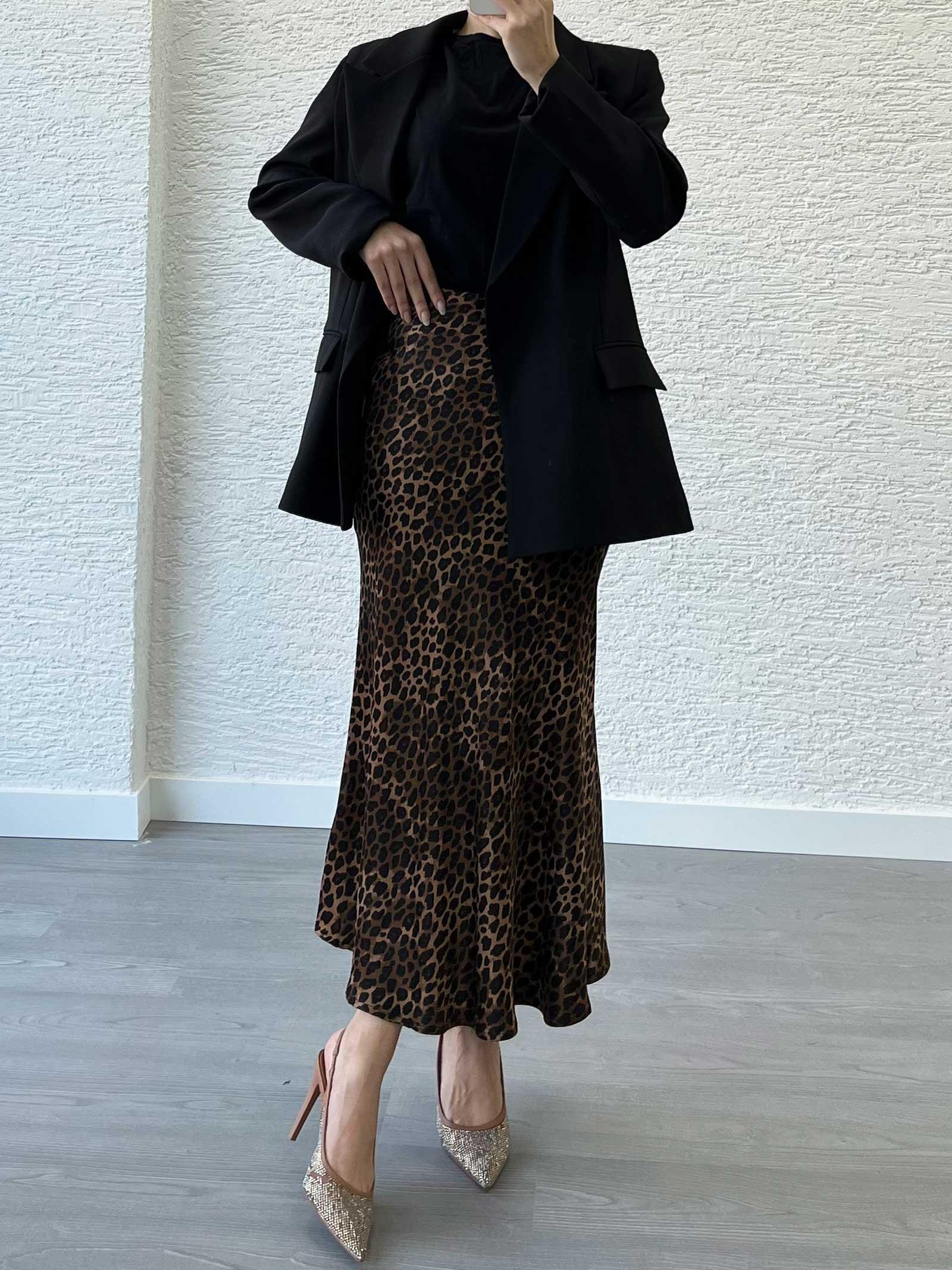 Leopar Desenli Saten Etek