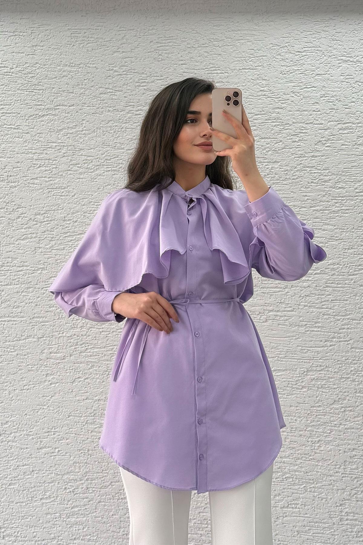 Lila Volan Detaylı Tunik