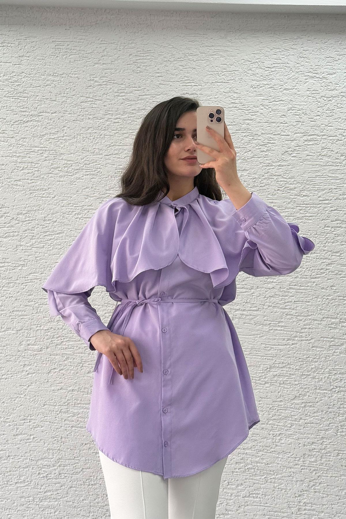 Lila Volan Detaylı Tunik