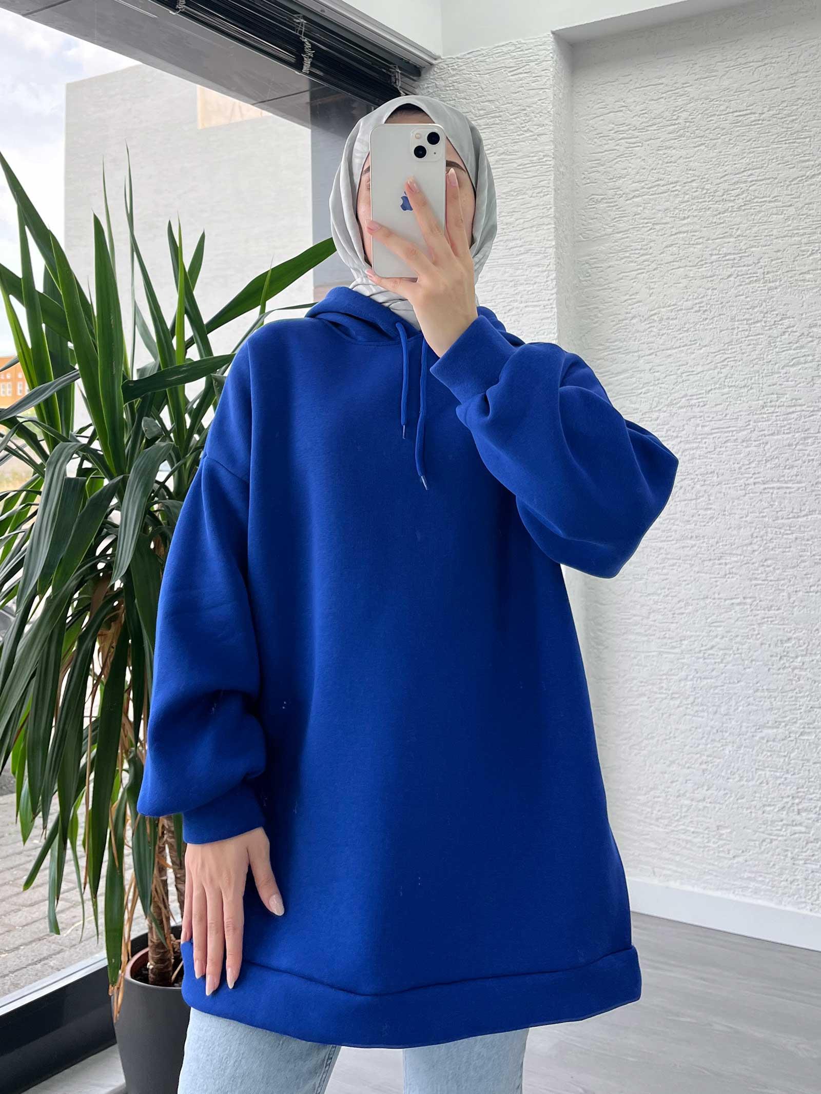 Mavi Oversize Kapüşonlu Sweat