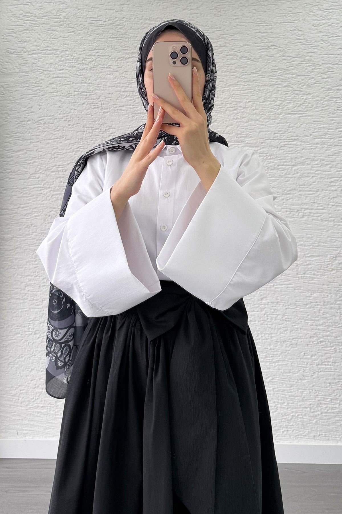Minimalist Oversize Yarasa Kol Poplin Kadın Gömlek - Beyaz