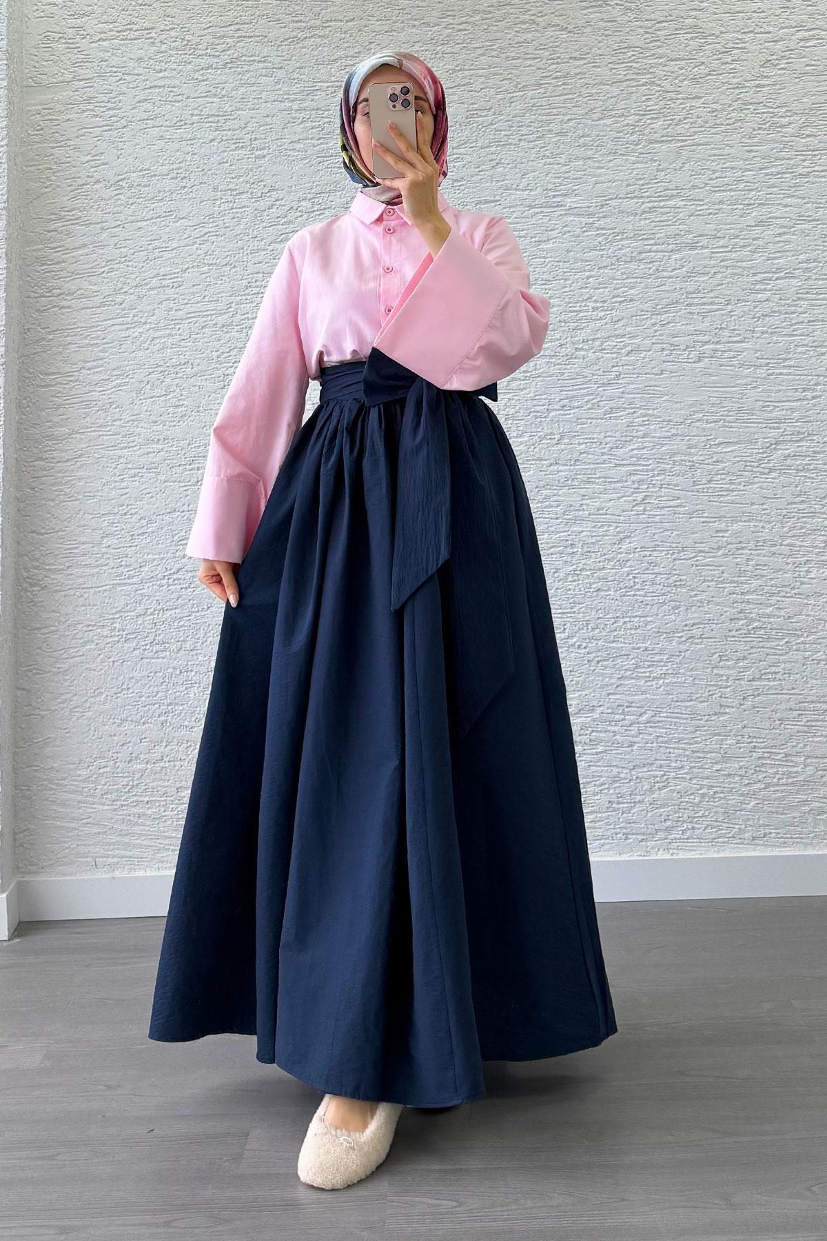Minimalist Oversize Yarasa Kol Poplin Kadın Gömlek - Pembe