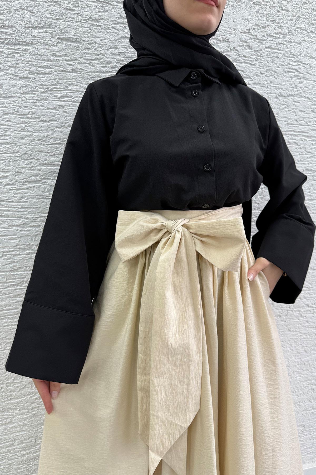Minimalist Oversize Yarasa Kol Poplin Kadın Gömlek - Siyah