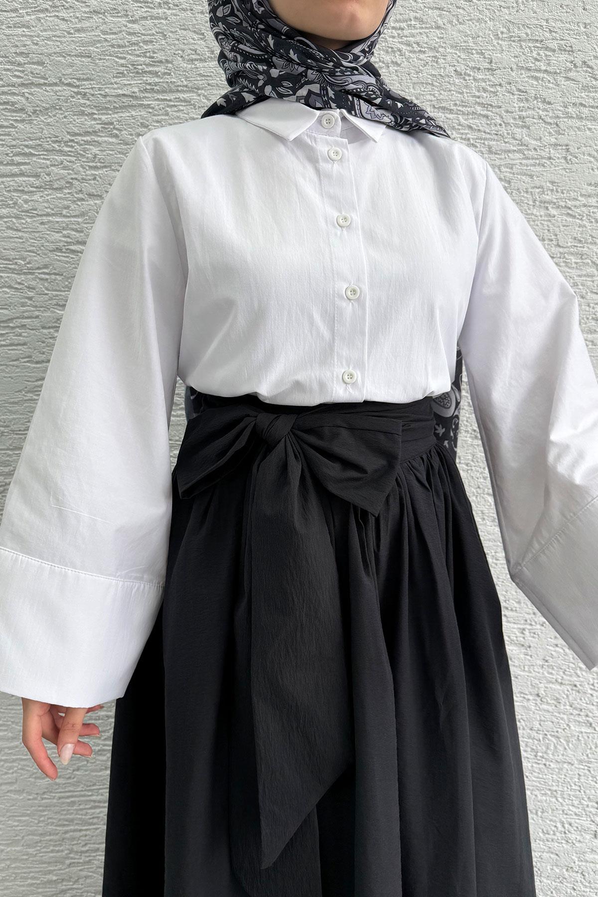 Minimalist Oversize Yarasa Kol Poplin Kadın Gömlek - Beyaz