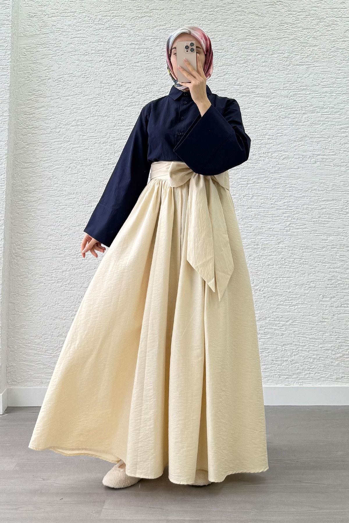 Minimalist Oversize Yarasa Kol Poplin Kadın Gömlek - Lacivert