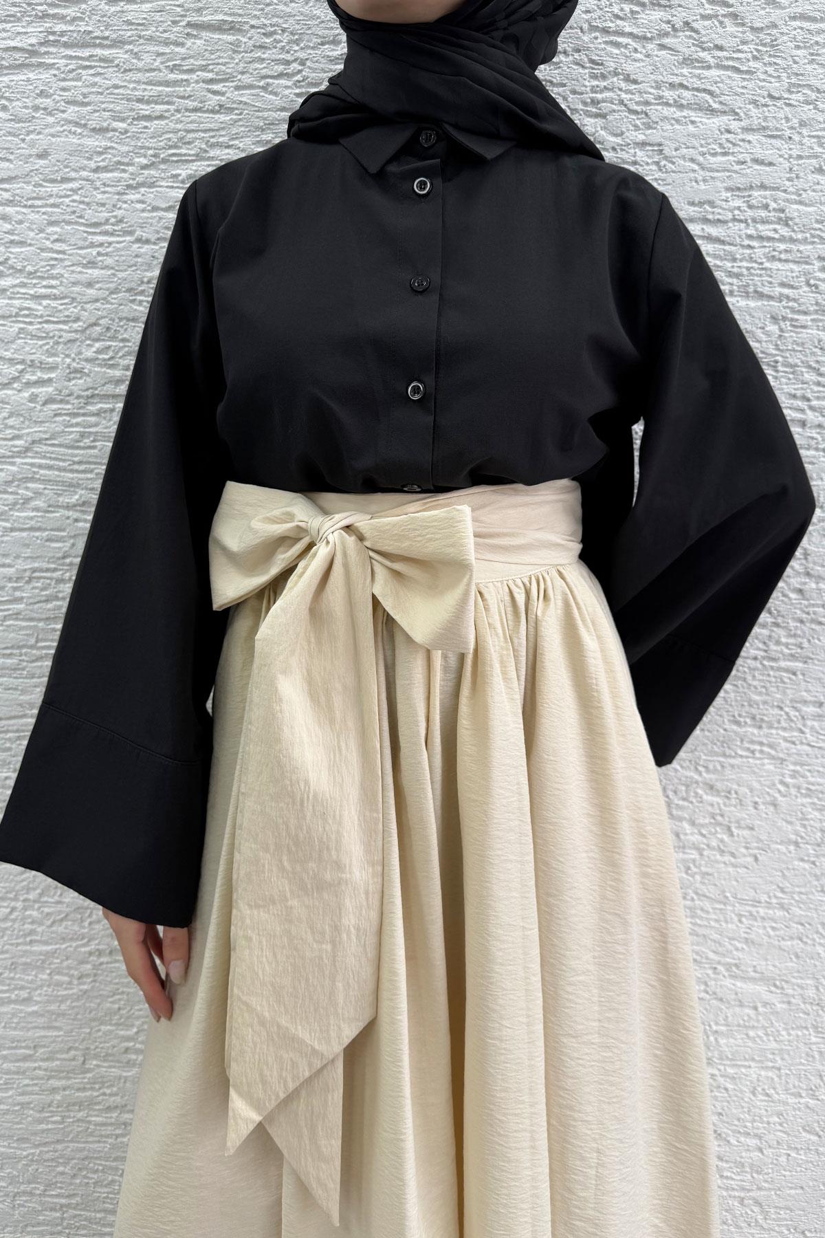 Minimalist Oversize Yarasa Kol Poplin Kadın Gömlek - Siyah