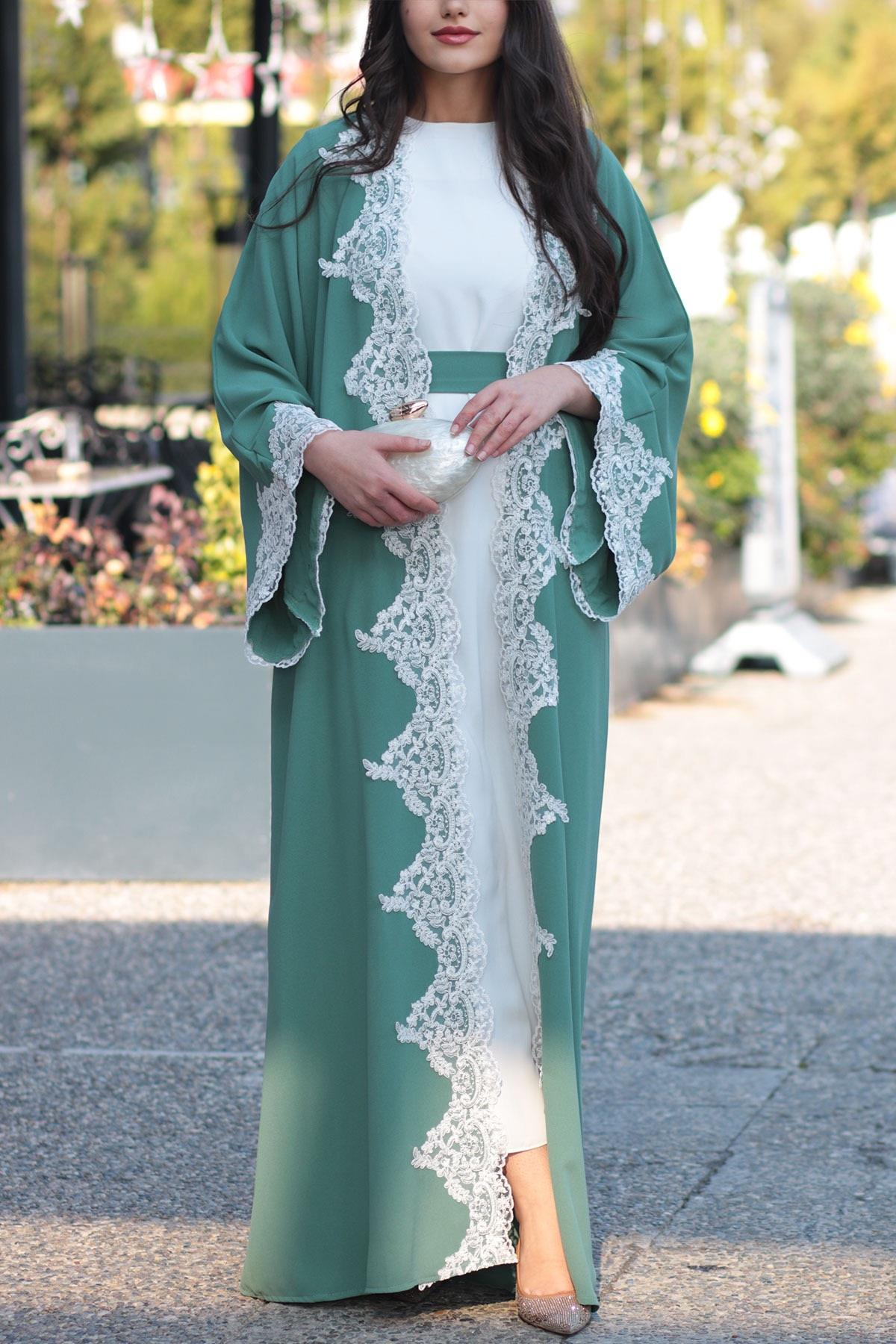 Mint Güpür Detaylı Abaya