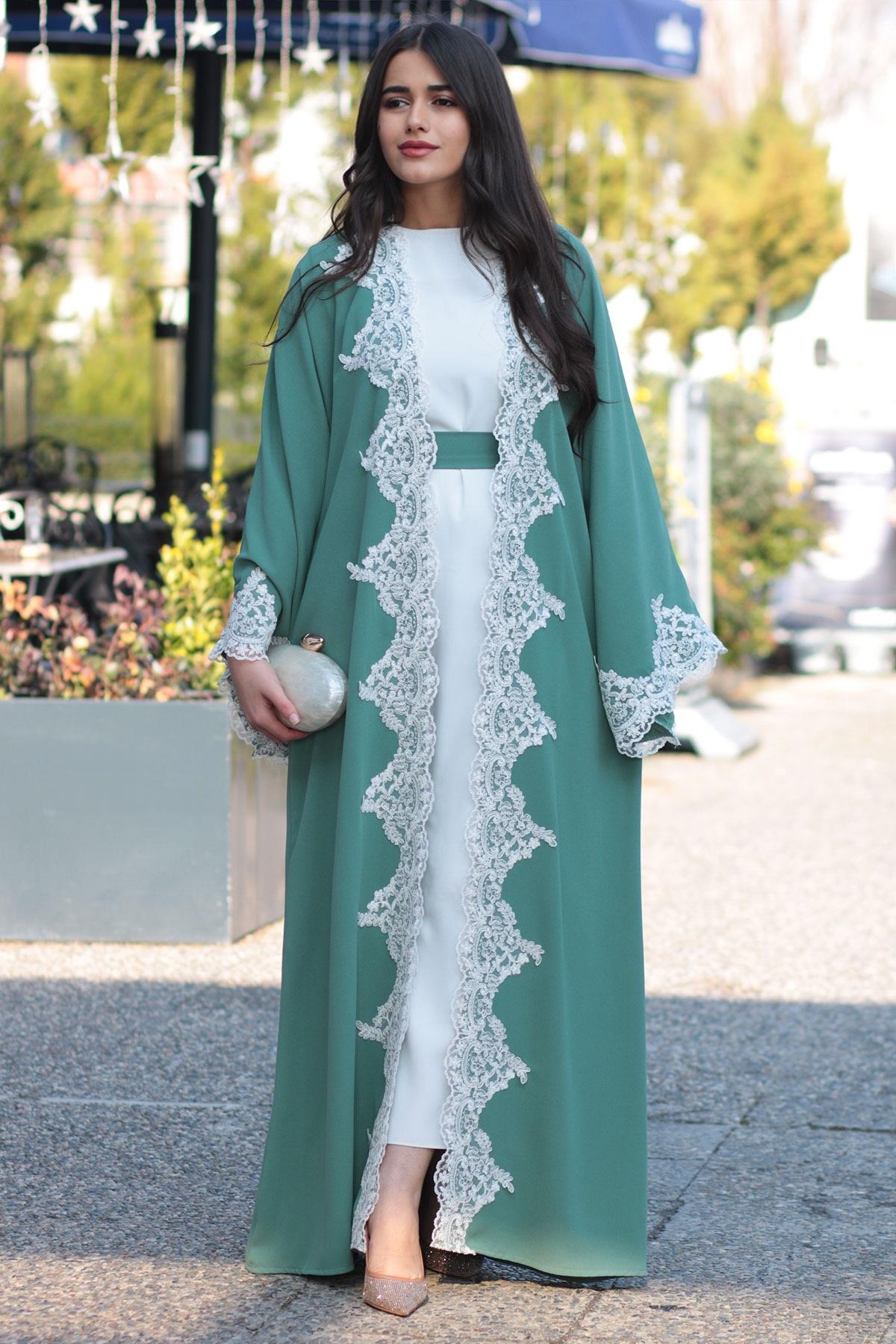 Mint Güpür Detaylı Abaya