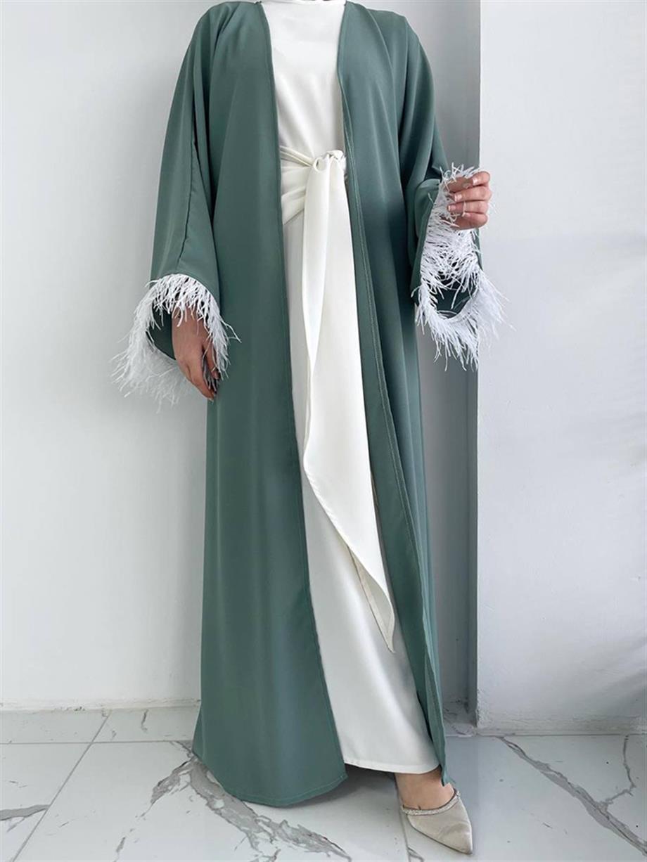 Mint Tüy Detaylı Abaya Takım