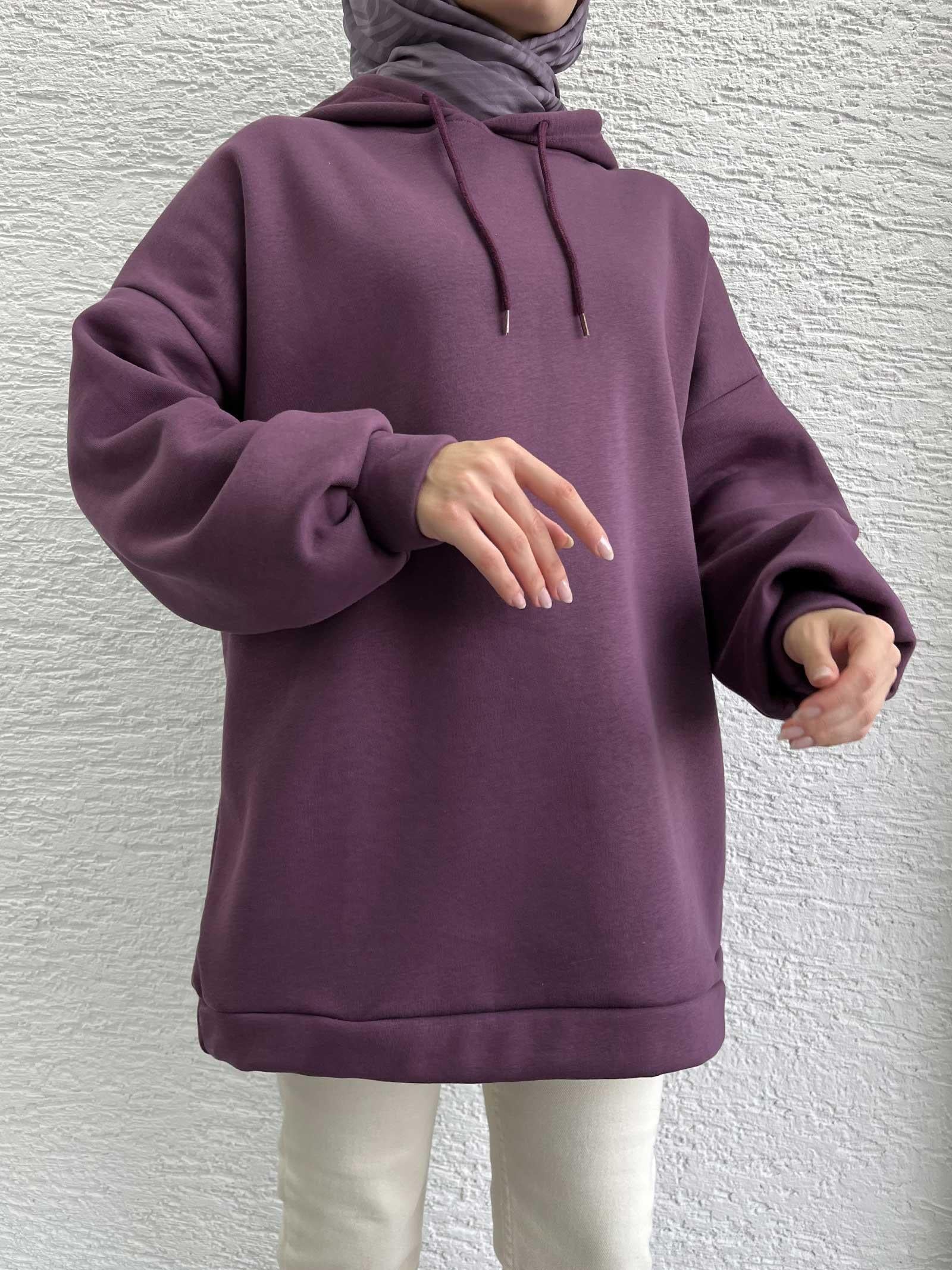 Mürdüm Oversize Kapüşonlu Sweat