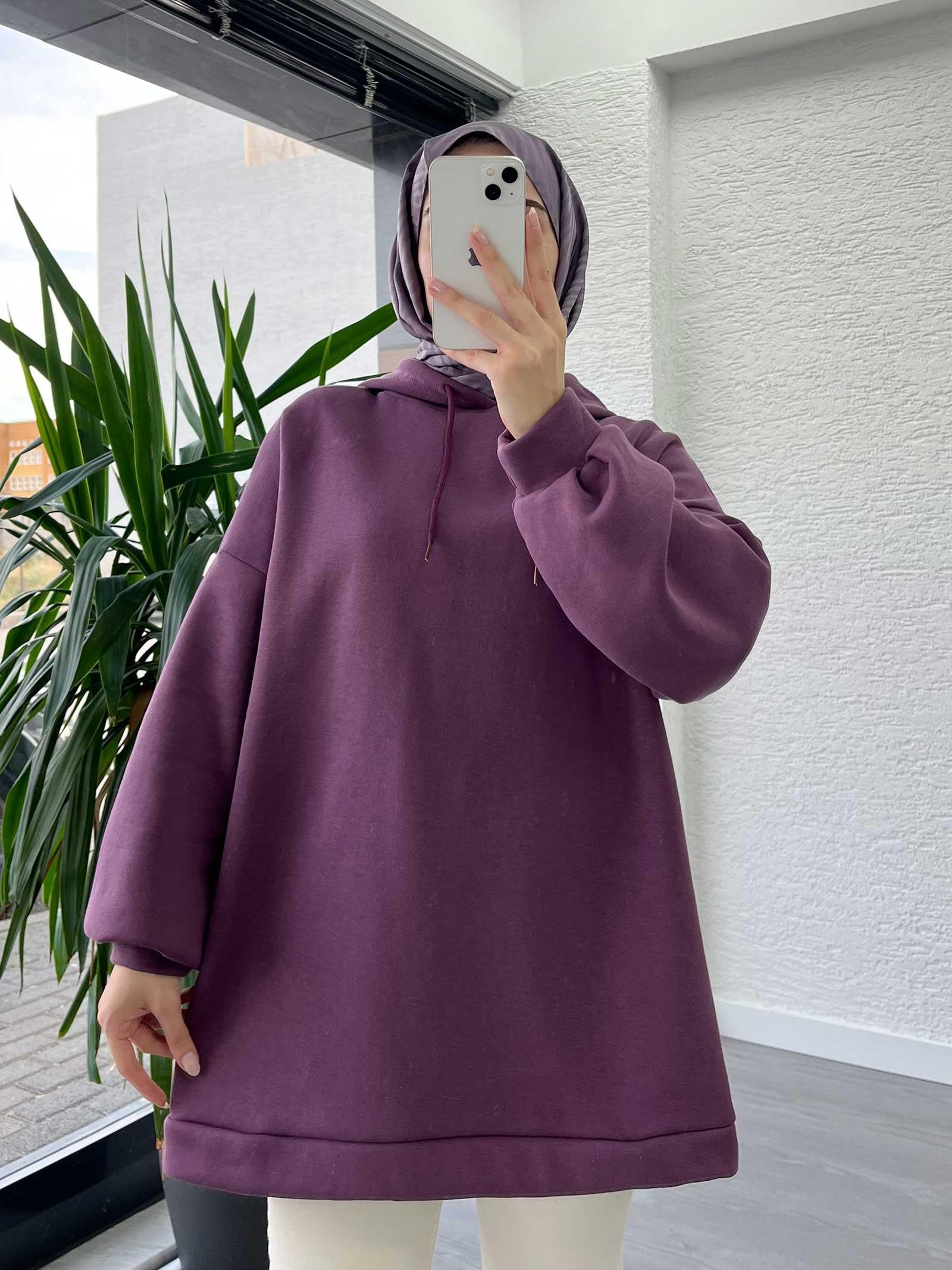 Mürdüm Oversize Kapüşonlu Sweat