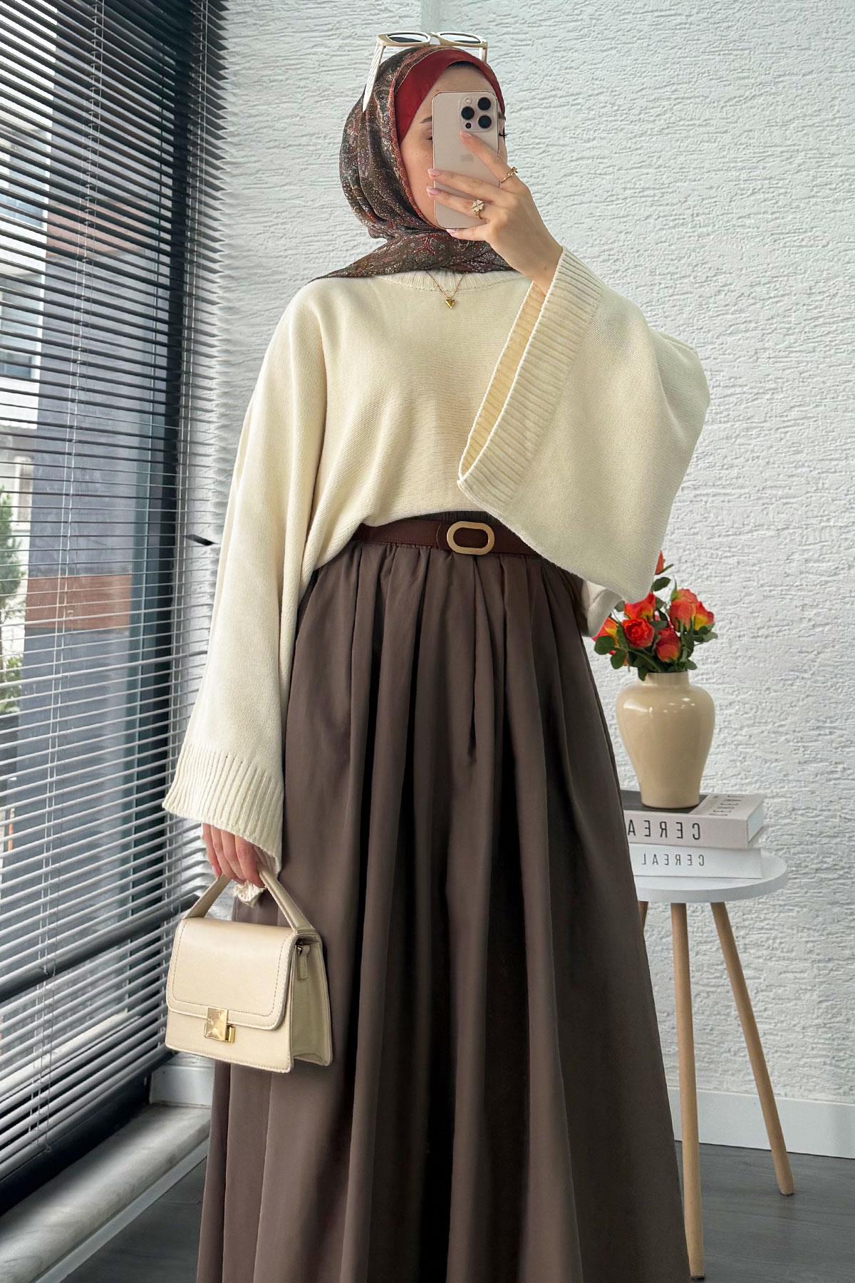 Nervür Detaylı Cepli Poplin Etek – Cappicino