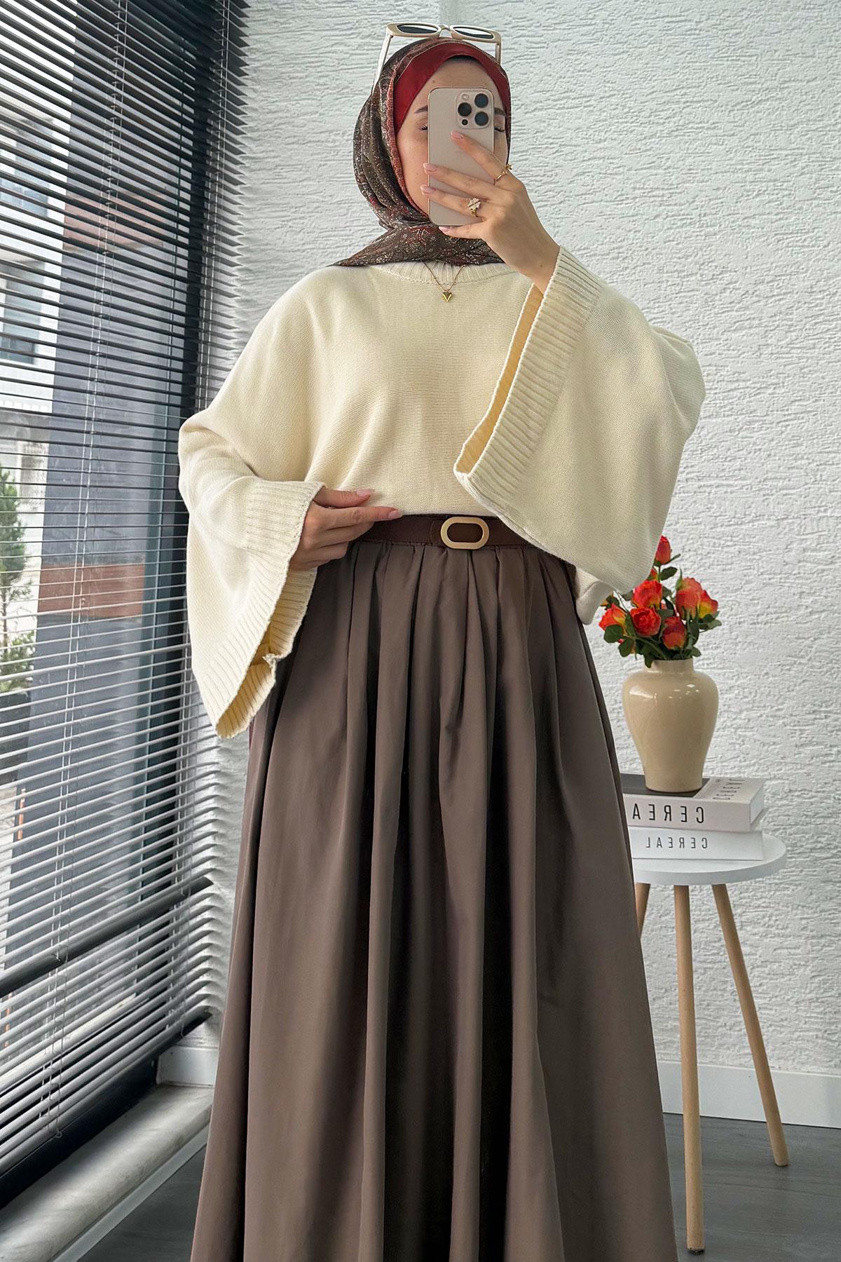 Nervür Detaylı Cepli Poplin Etek – Cappicino