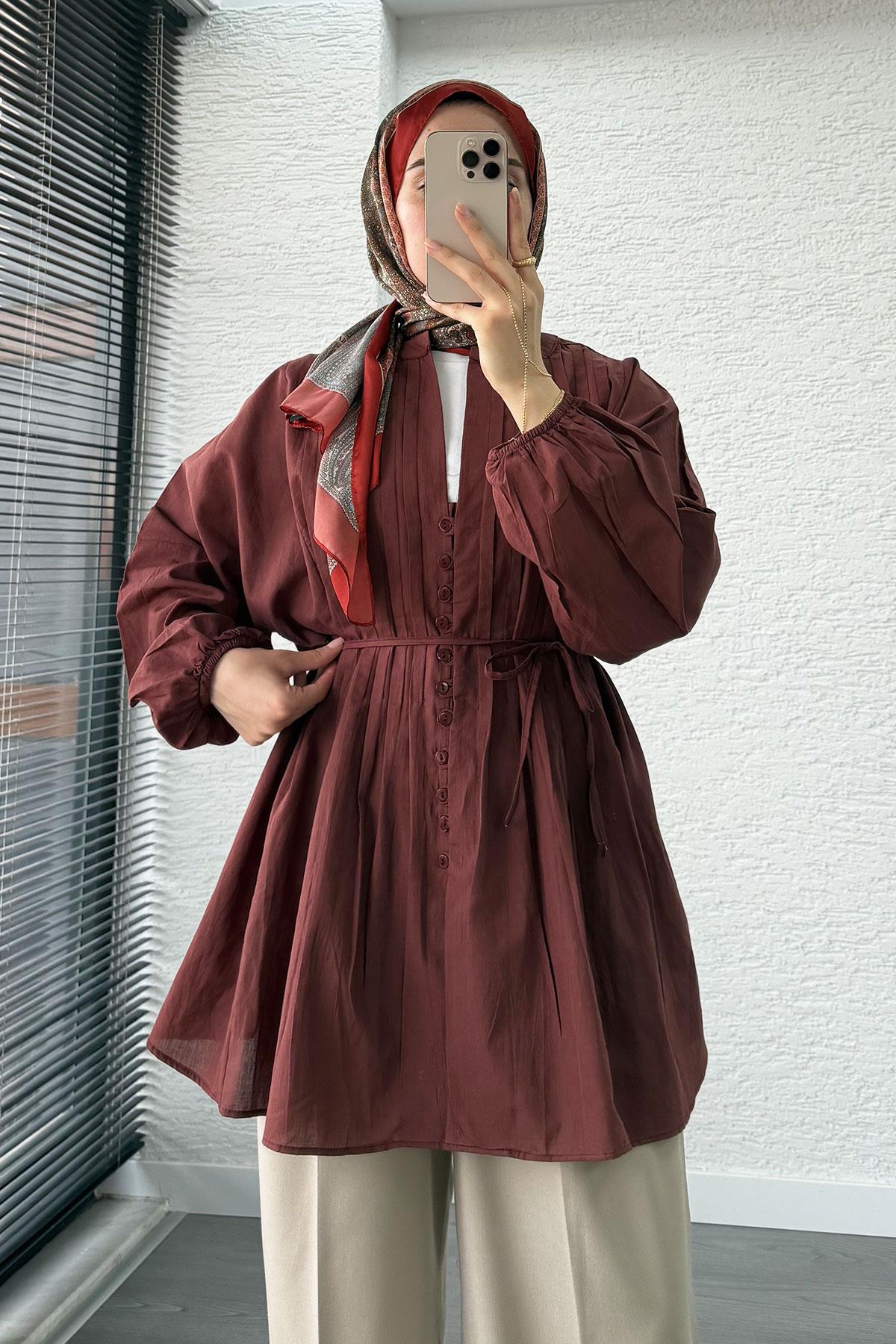 Nervür Detaylı Vual Tunik -Bordo