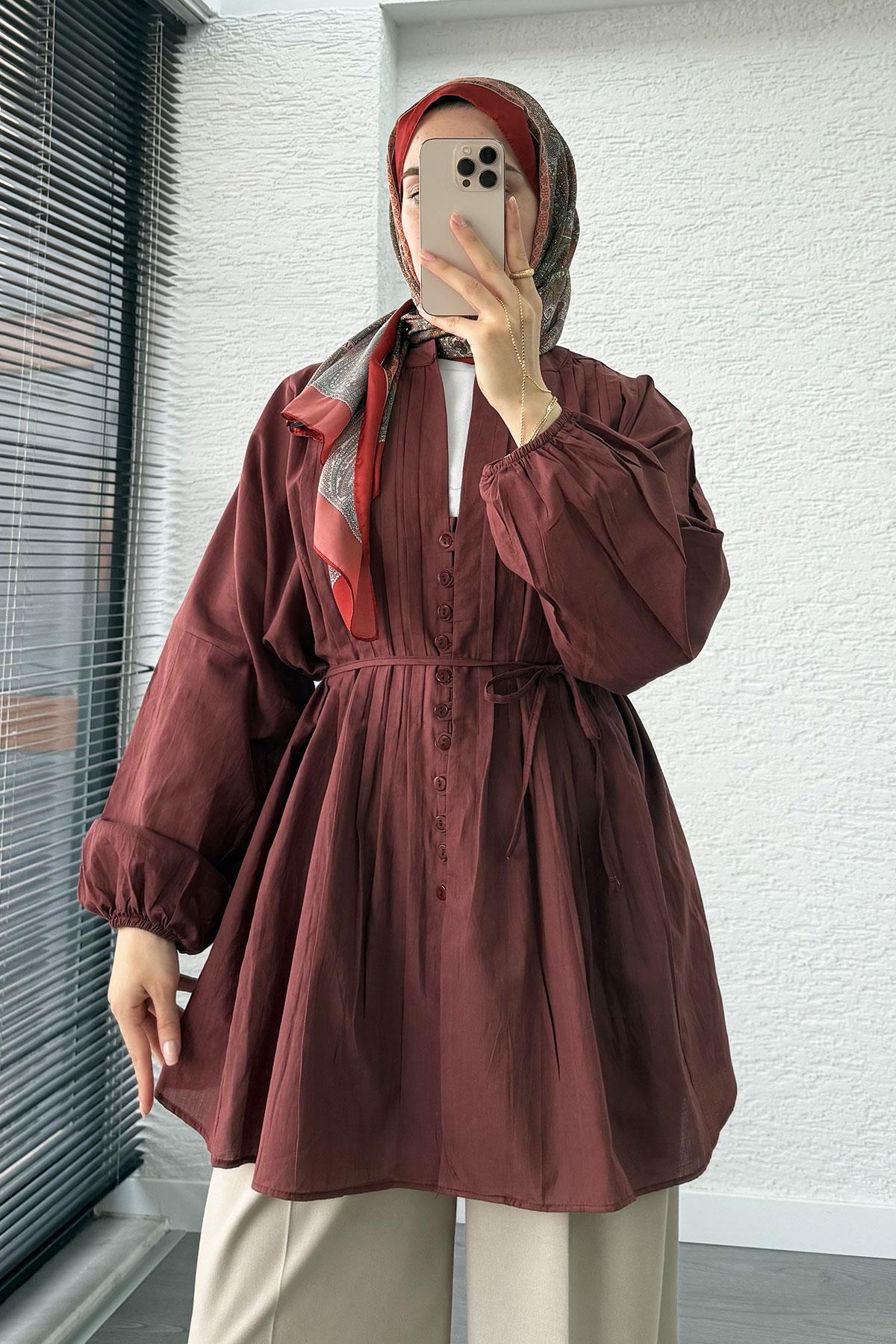 Nervür Detaylı Vual Tunik -Bordo