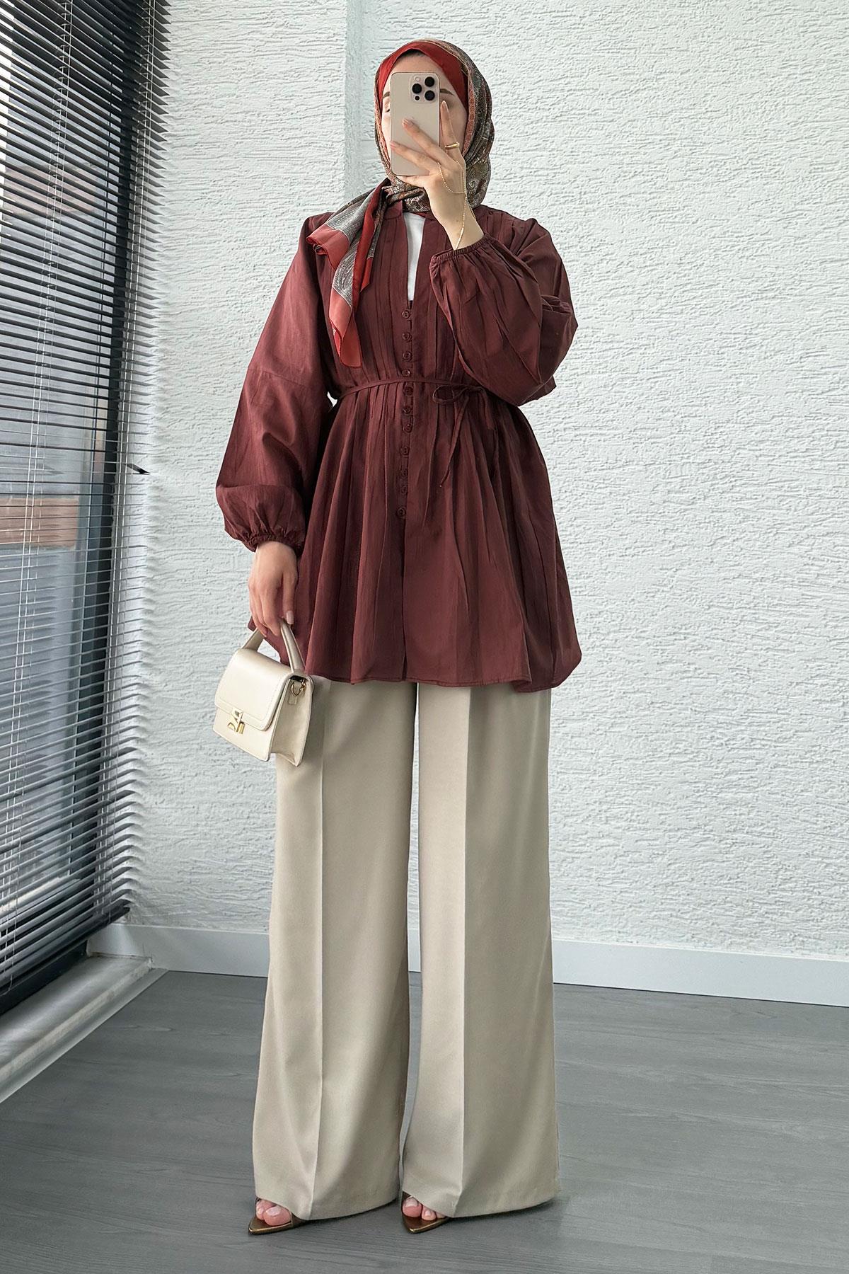 Nervür Detaylı Vual Tunik -Bordo