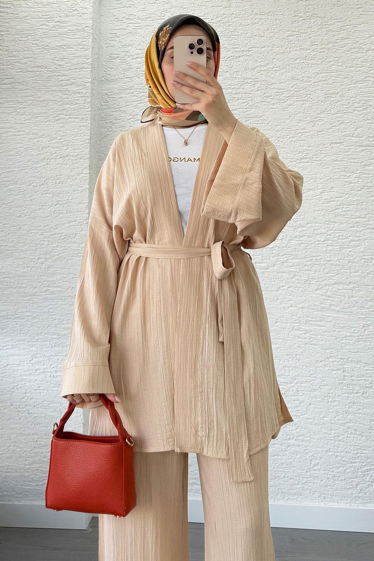 Nihan Kimono Pantolon Takım-Krem