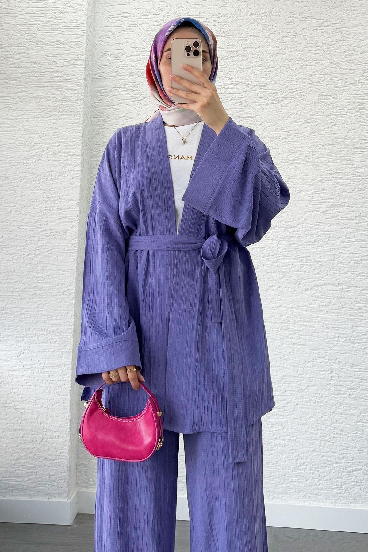 Nihan Kimono Pantolon Takım-Lila