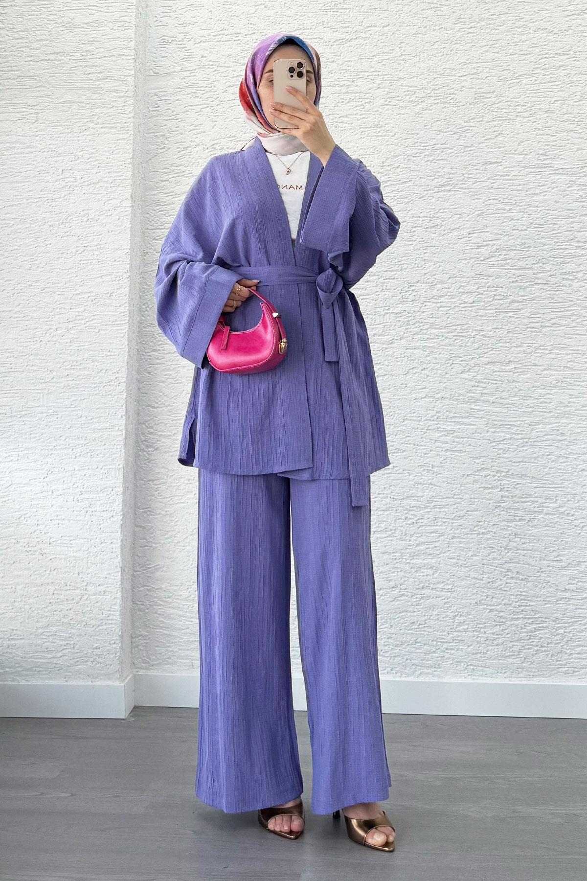 Nihan Kimono Pantolon Takım-Lila