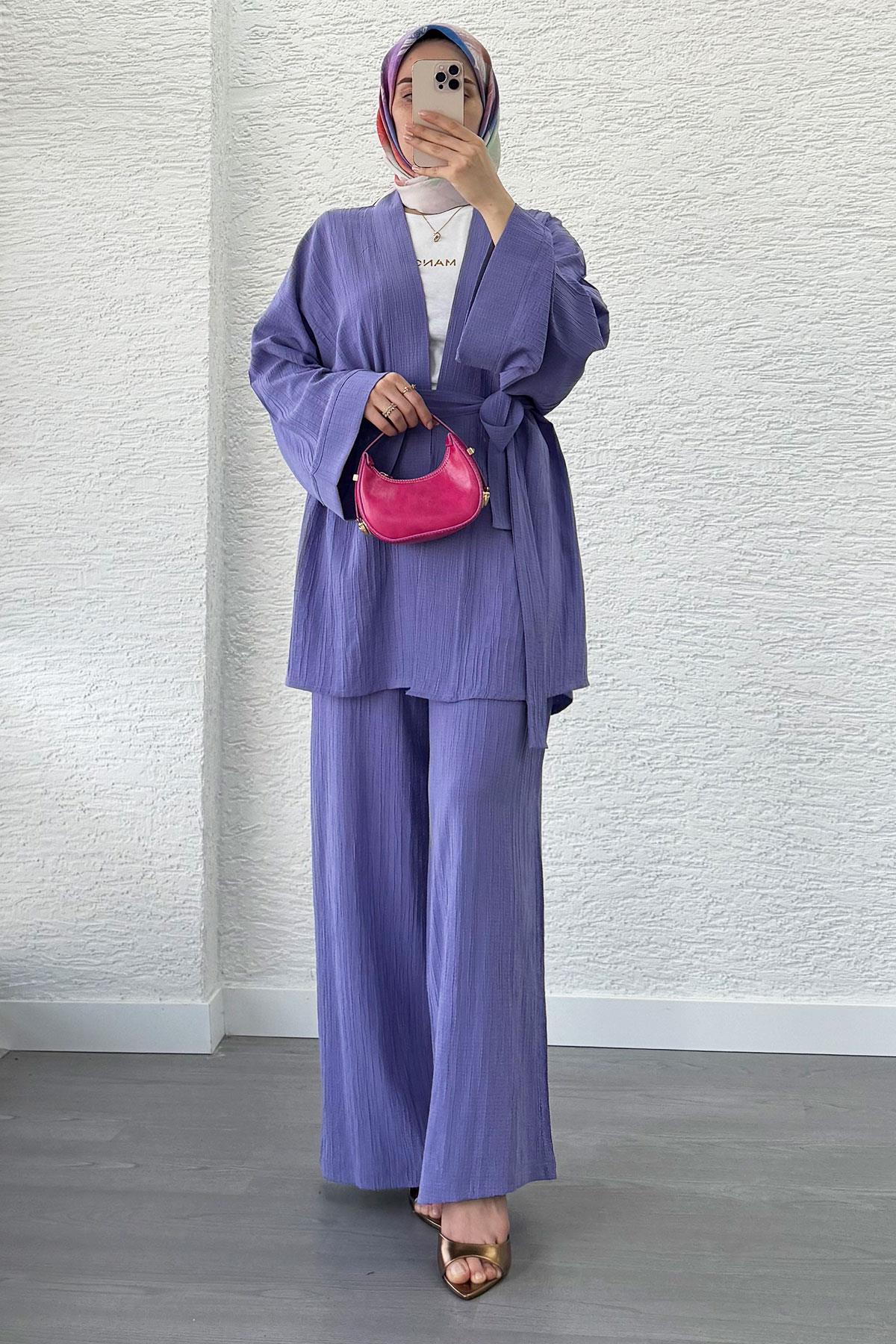 Nihan Kimono Pantolon Takım-Lila