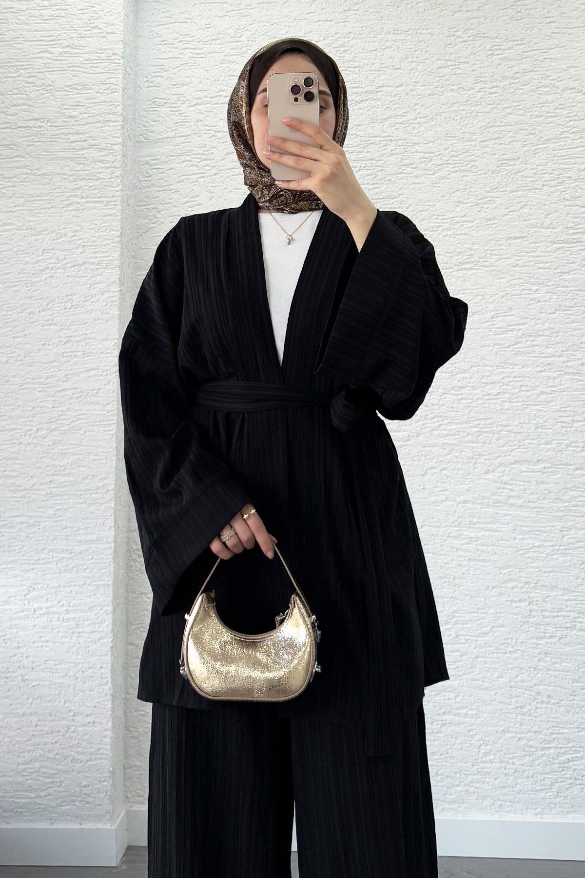 Nihan Kimono Pantolon Takım-Siyah