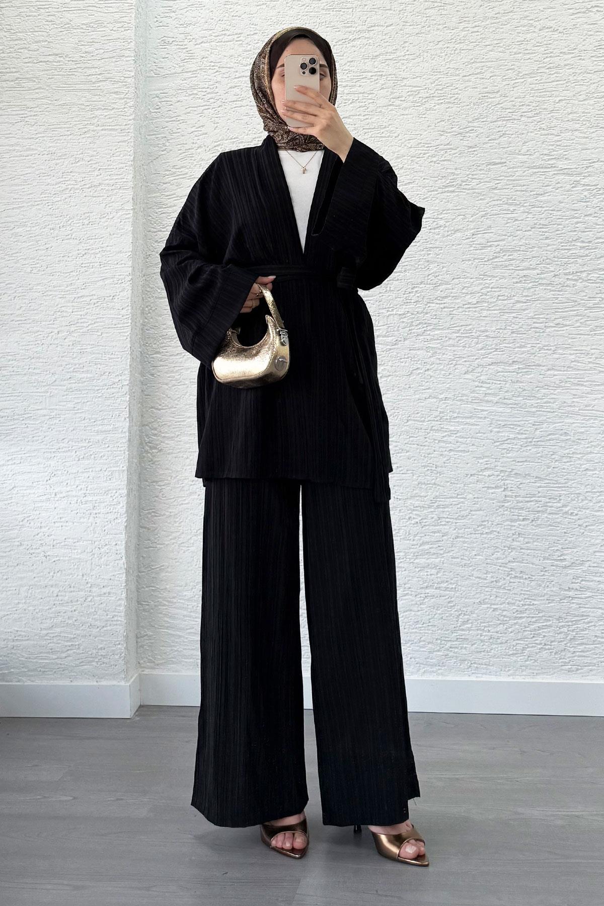 Nihan Kimono Pantolon Takım-Siyah