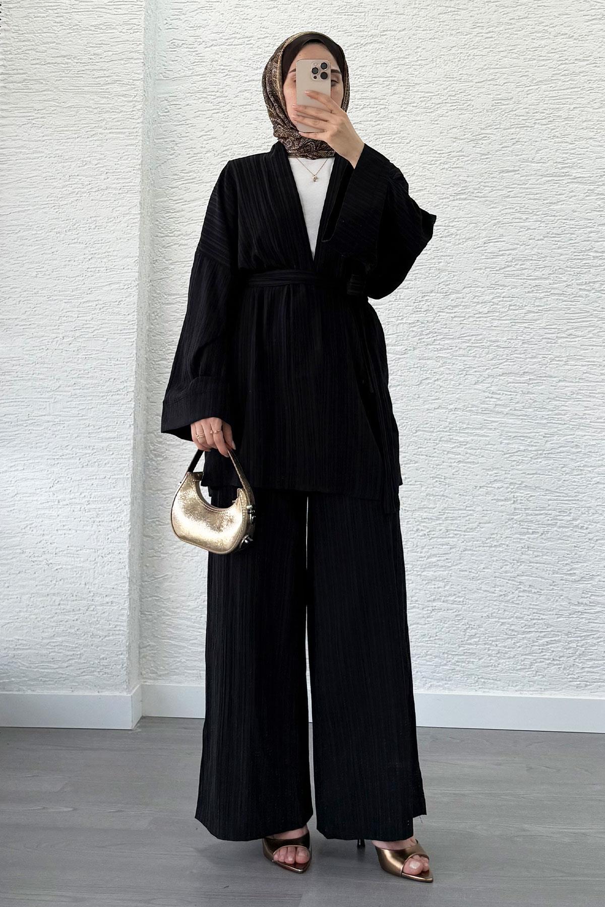 Nihan Kimono Pantolon Takım-Siyah