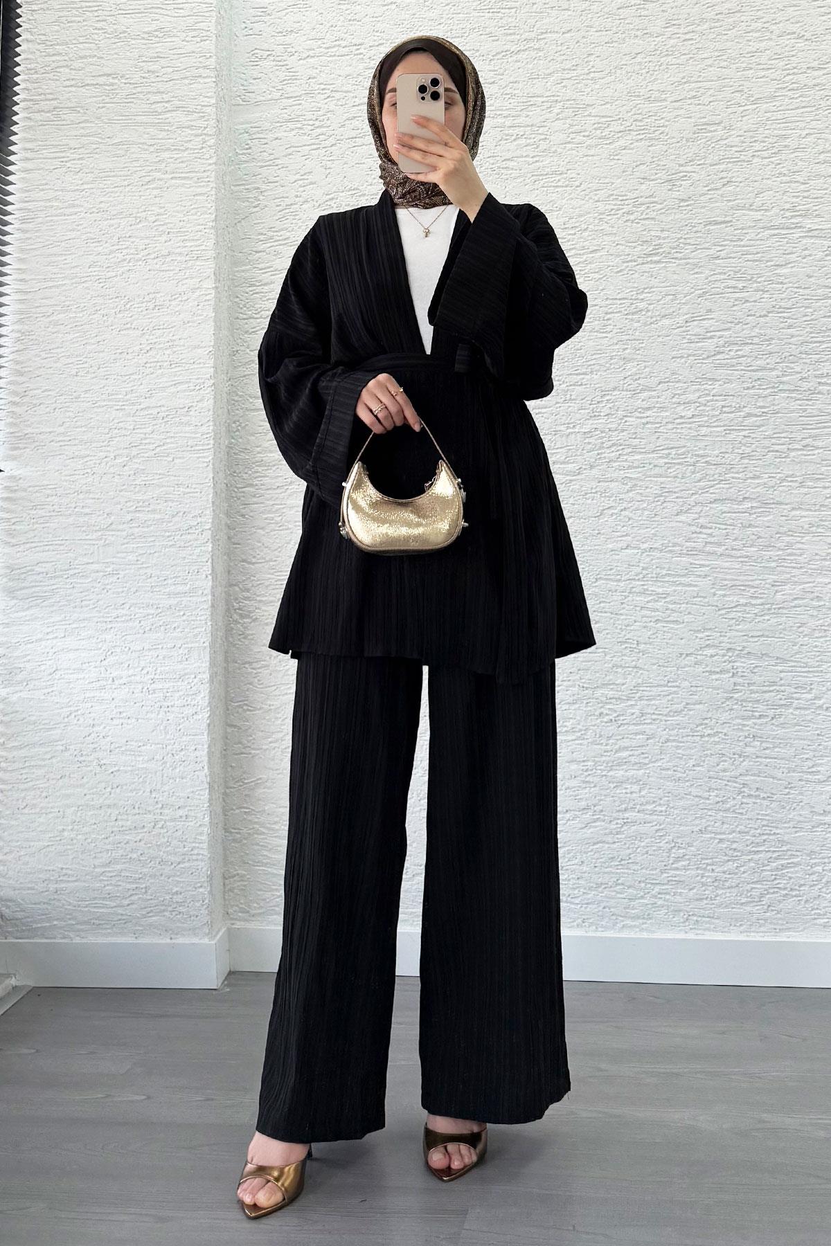 Nihan Kimono Pantolon Takım-Siyah