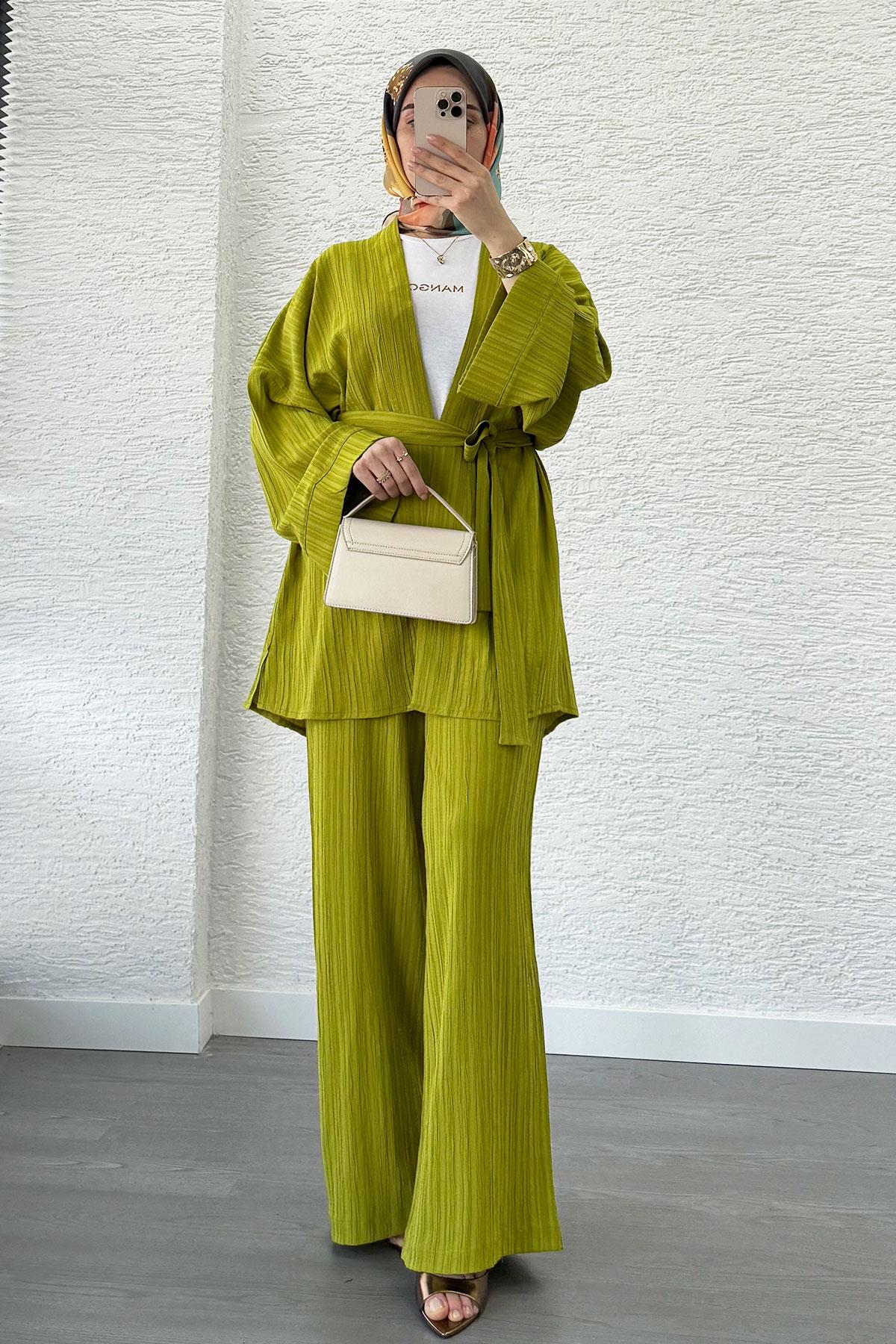 Nihan Kimono Pantolon Takım-Yağ Yeşili