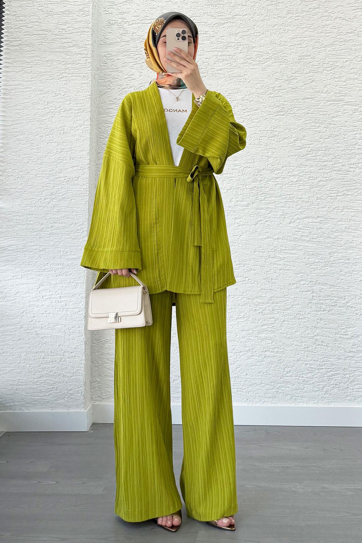 Nihan Kimono Pantolon Takım-Yağ Yeşili
