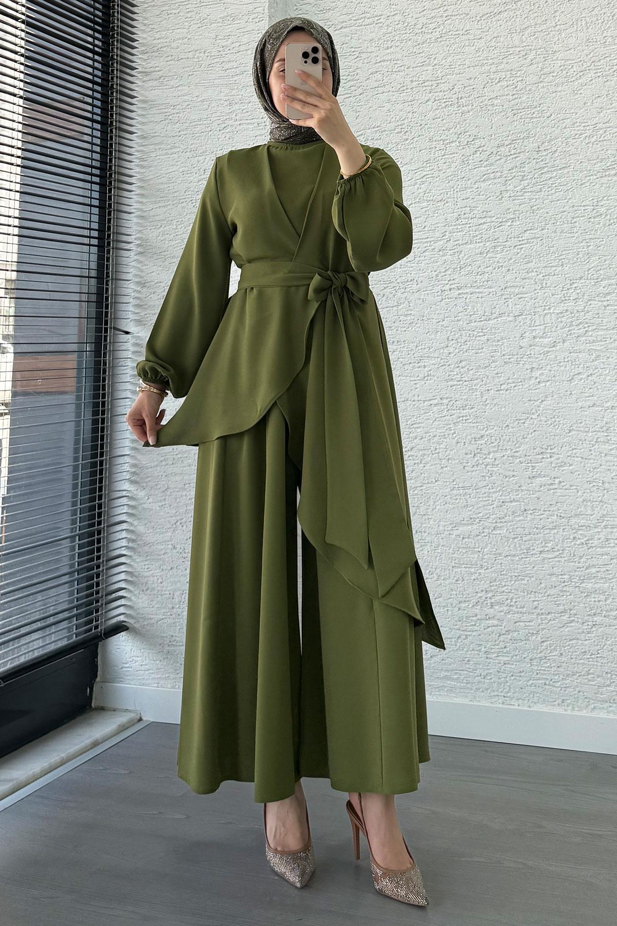 Nora Asimetrik Pantolonlu Takım – Haki