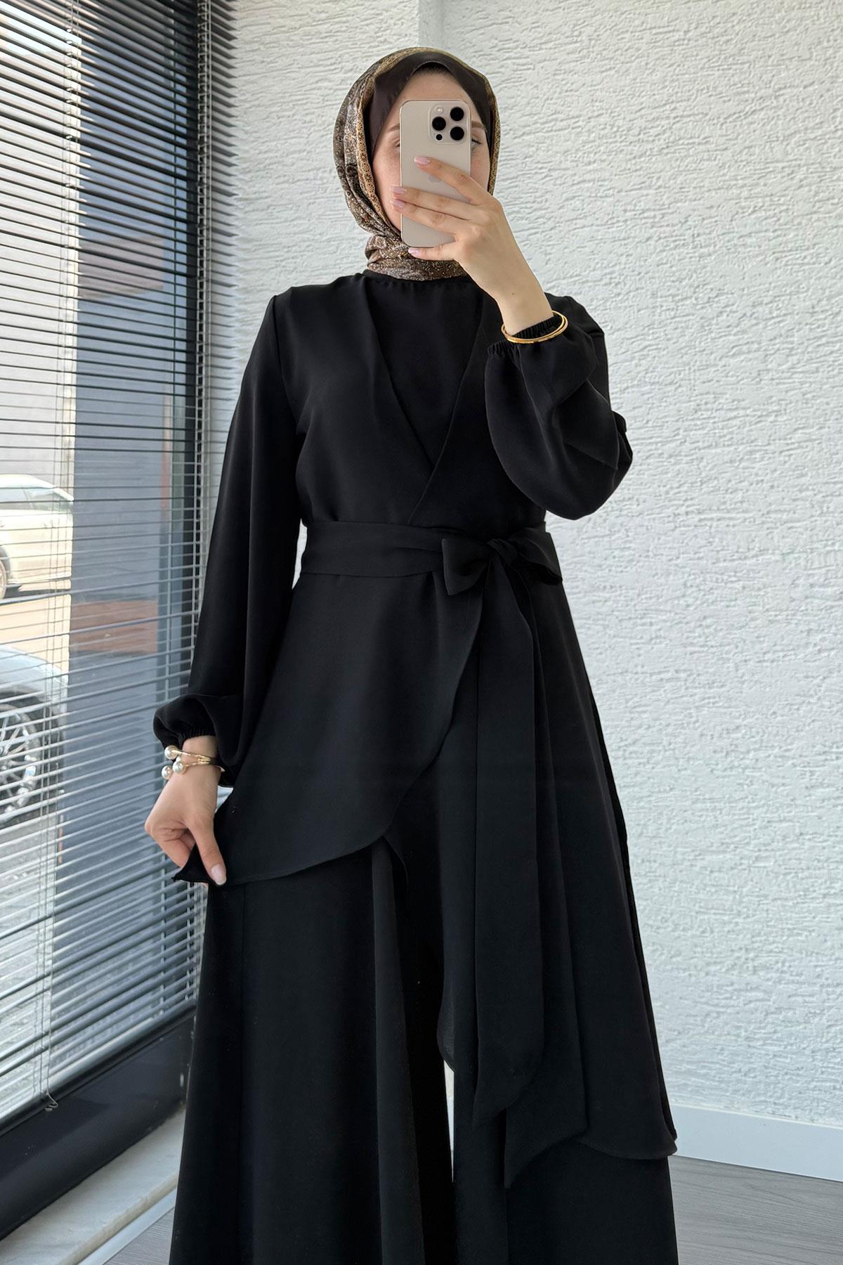 Nora Asimetrik Pantolonlu Takım – Siyah
