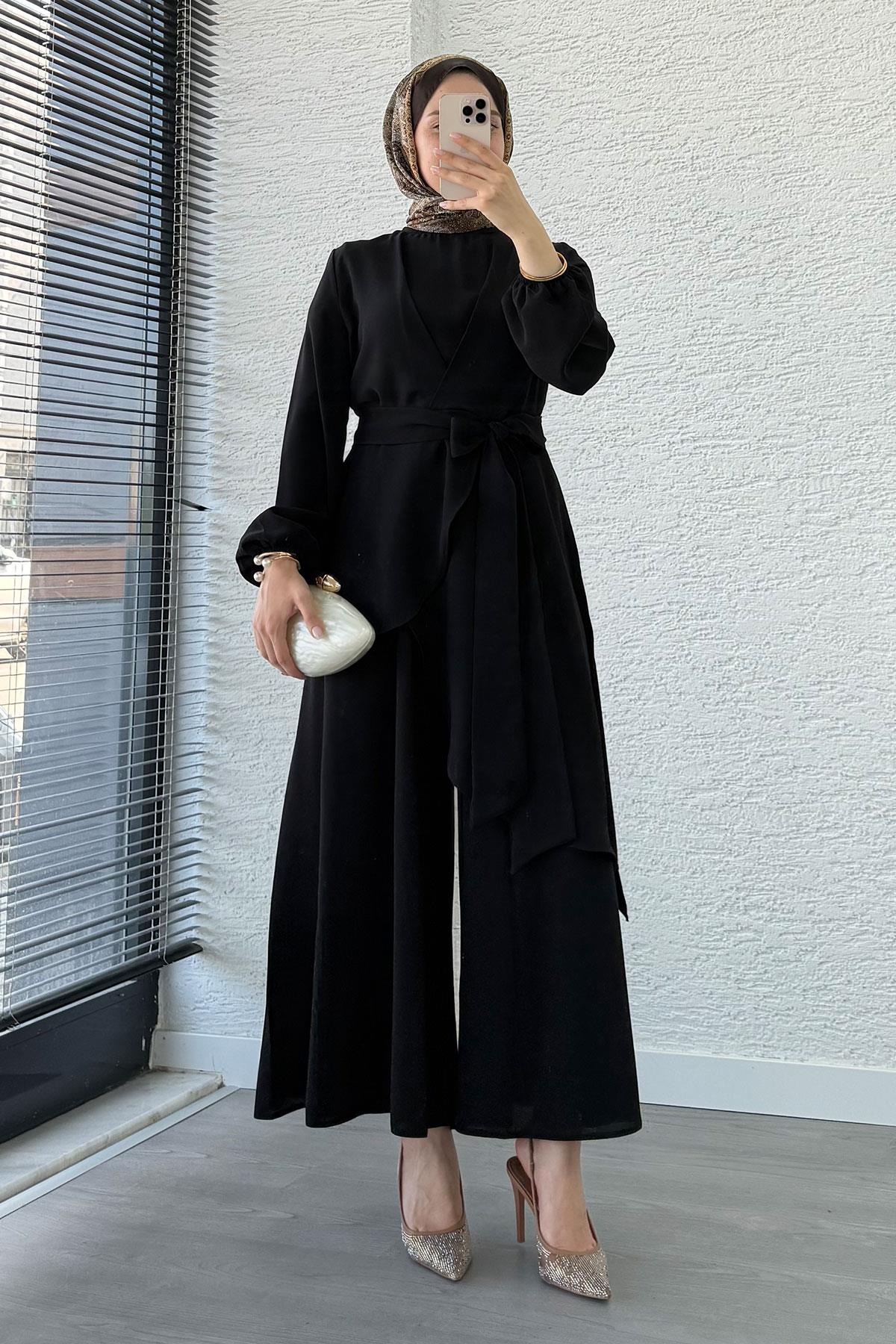 Nora Asimetrik Pantolonlu Takım – Siyah