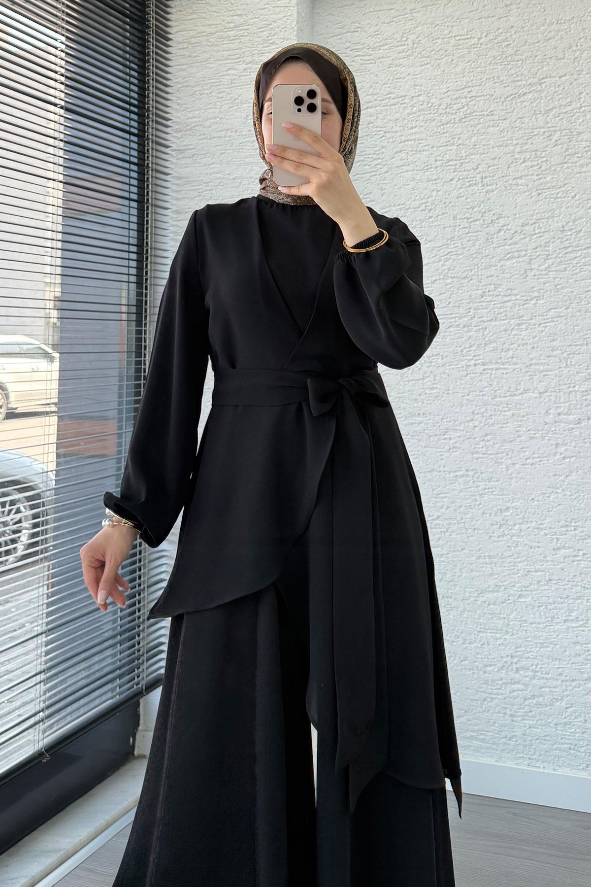 Nora Asimetrik Pantolonlu Takım – Siyah