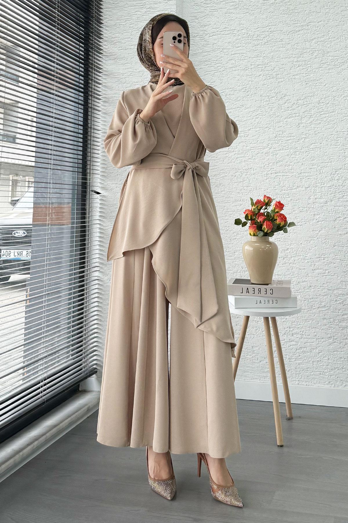 Nora Asimetrik Pantolonlu Takım – Taş