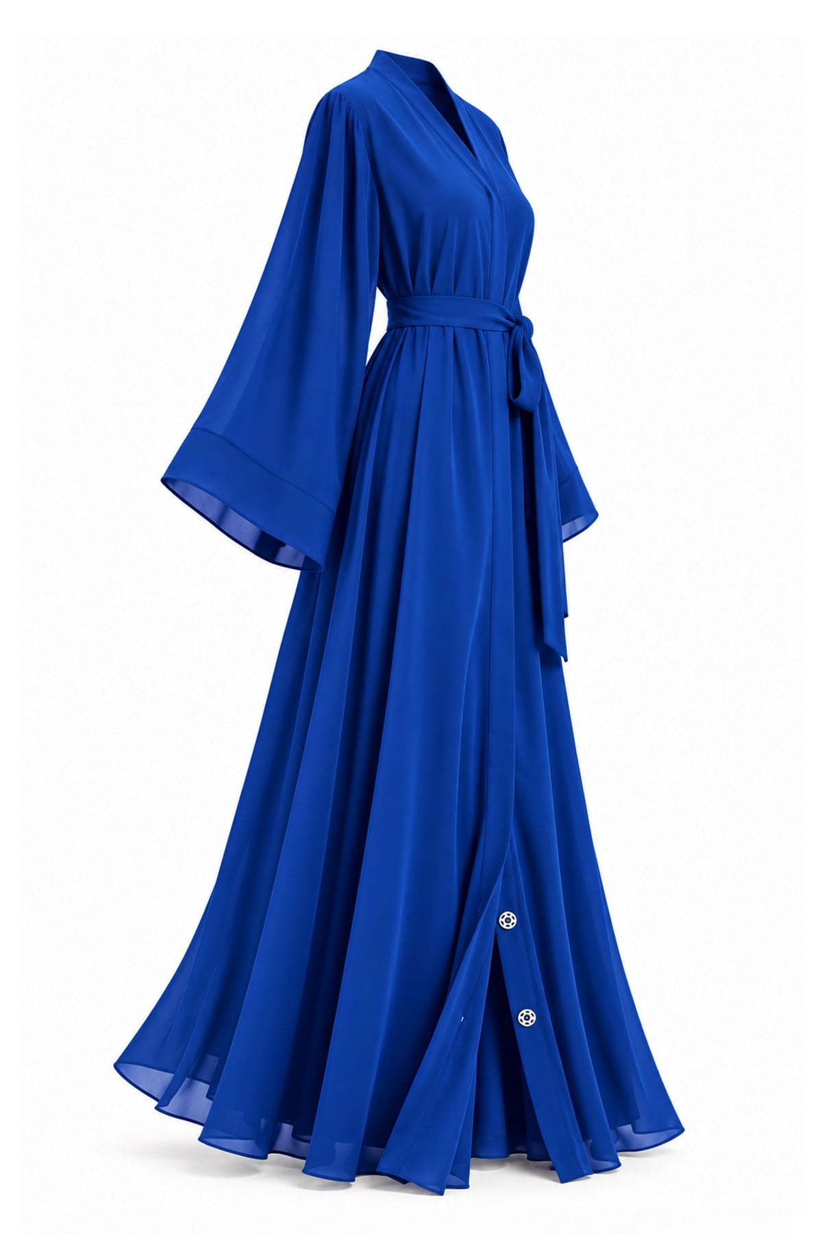 Önden Çıtçıt Detay Çift Kat Şifon Abaya - Saks