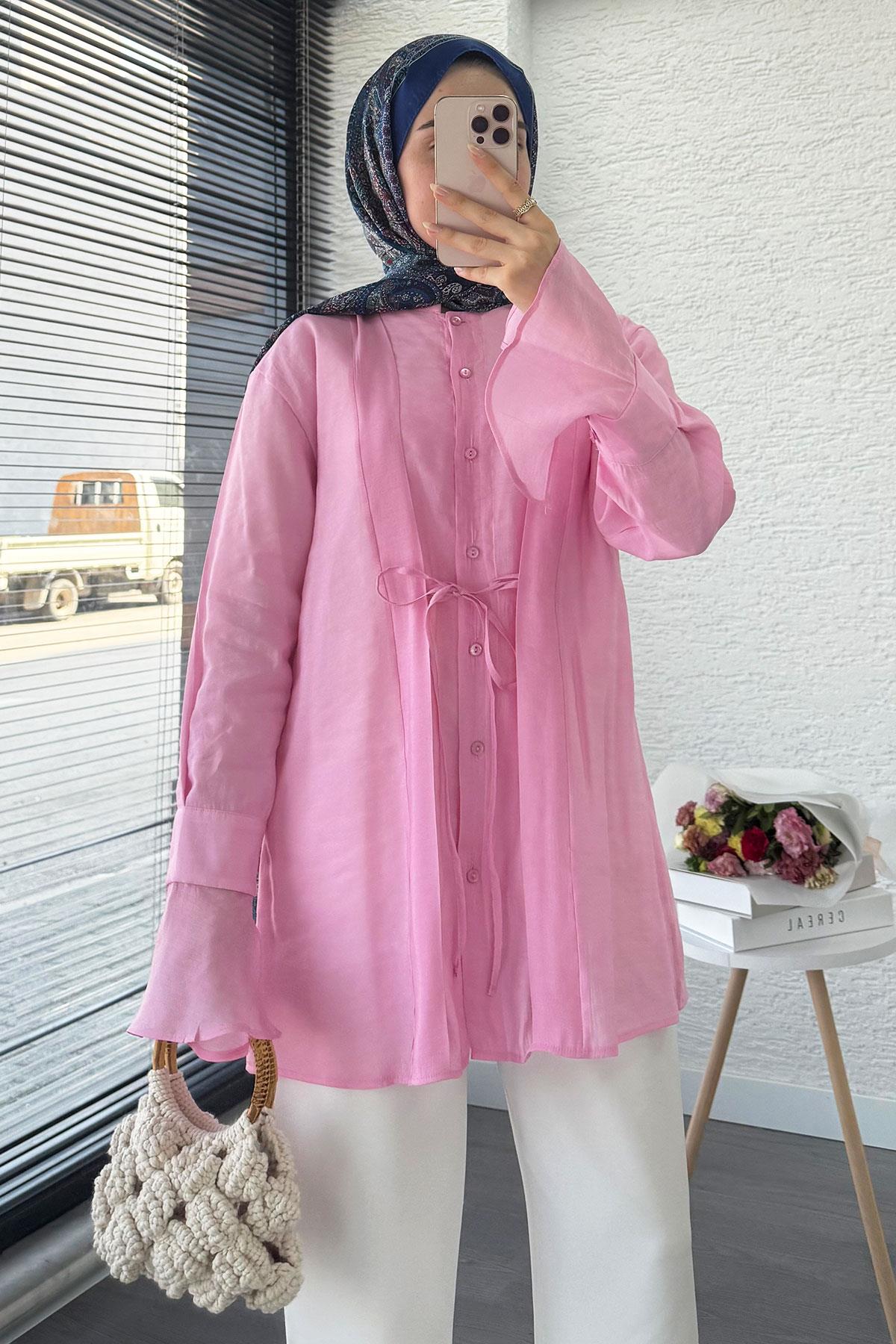 Önü Bağlamalı Vual Tunik – Pembe 