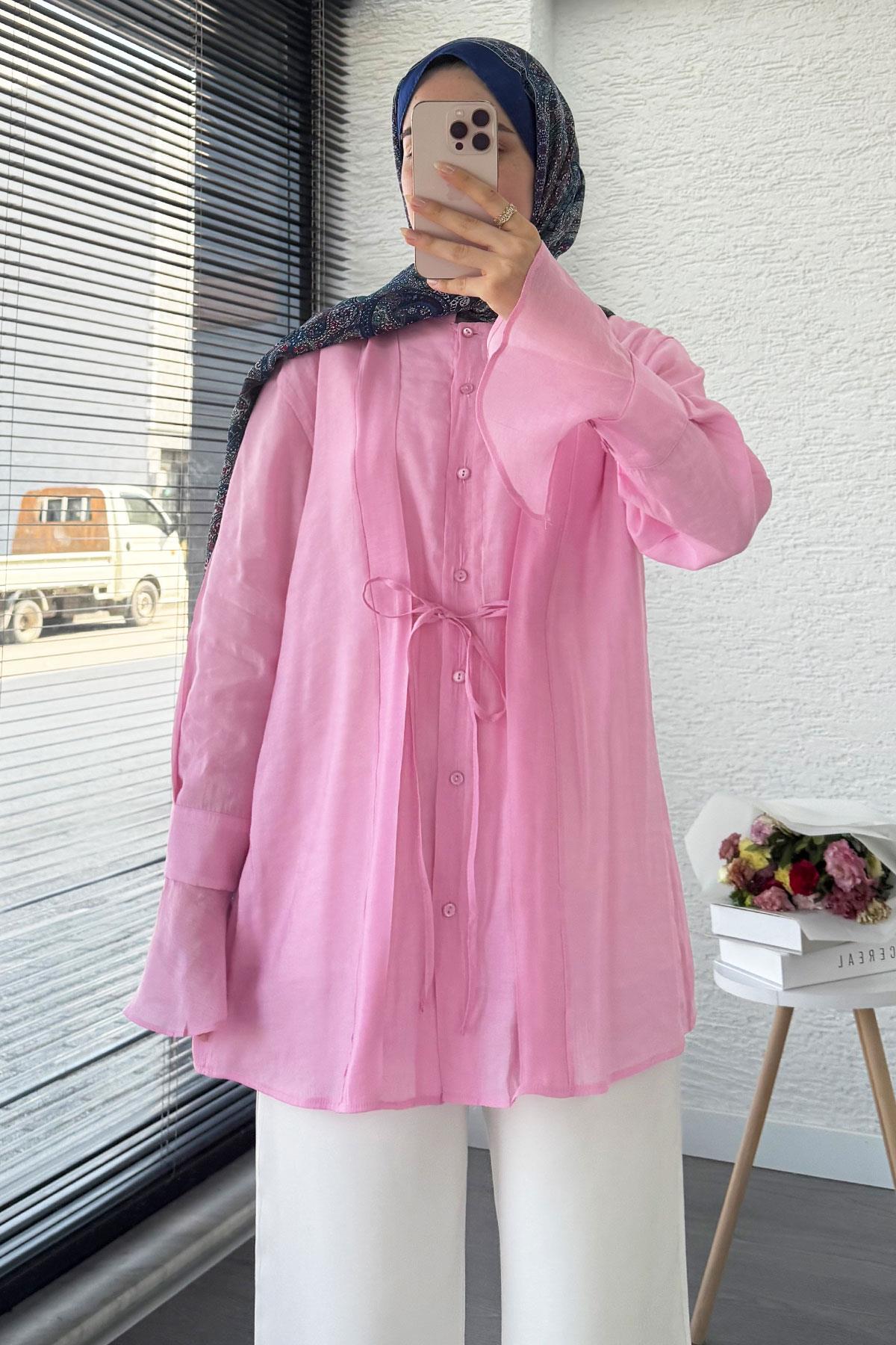 Önü Bağlamalı Vual Tunik – Pembe 